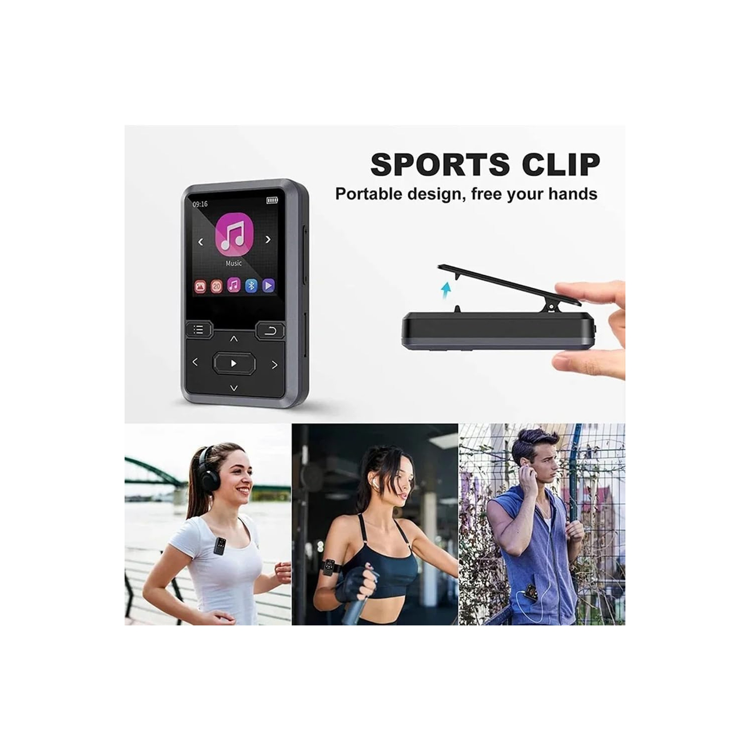 1.44-inch portable MP3 player，audio player- supports Bluetooth, FM radio, recording, etc., lightweight sports design, multi-format compatibility,