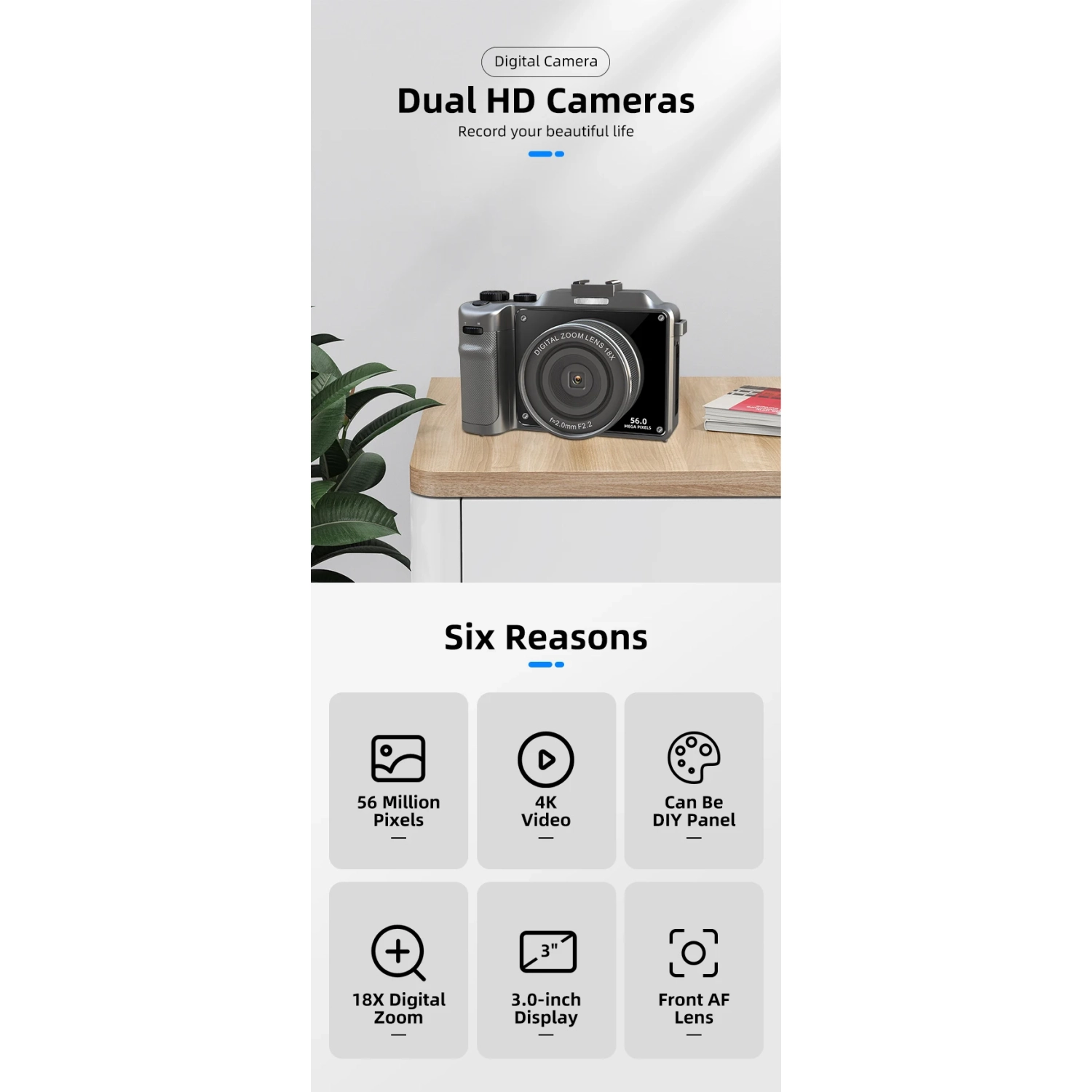 Retro gradient CCD camera, high-definition student entry-level high-pixel beauty portable micro-single, blue and white [64G memory card + card reader