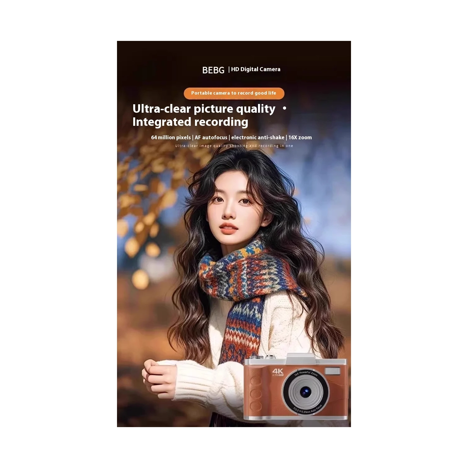 New high-pixel dual-camera selfie retro digital camera 3.0-inch large screen, 16X digital zoom, integrated shooting and video recording, auto focus -