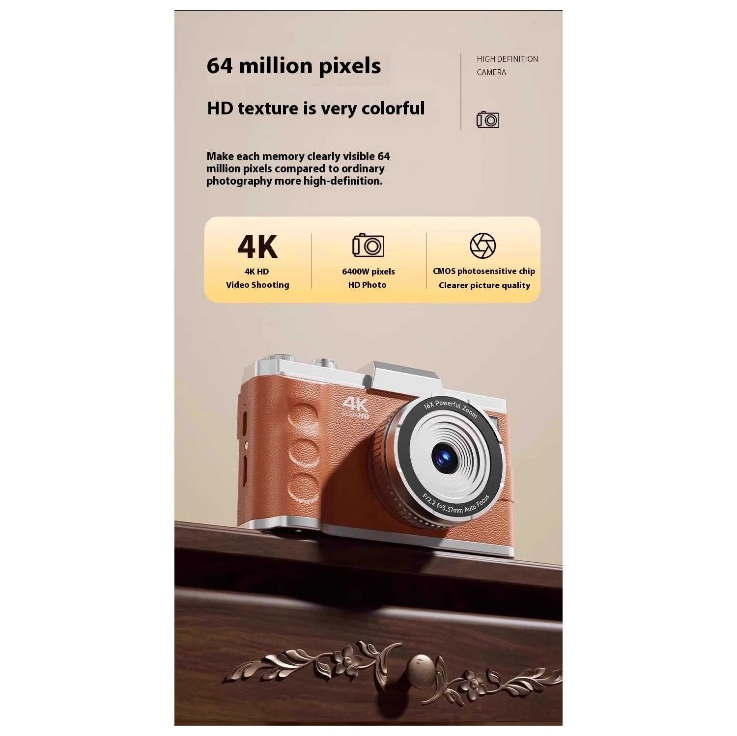 New high-pixel dual-camera selfie retro digital camera 3.0-inch large screen, 16X digital zoom, integrated shooting and video recording, auto focus -