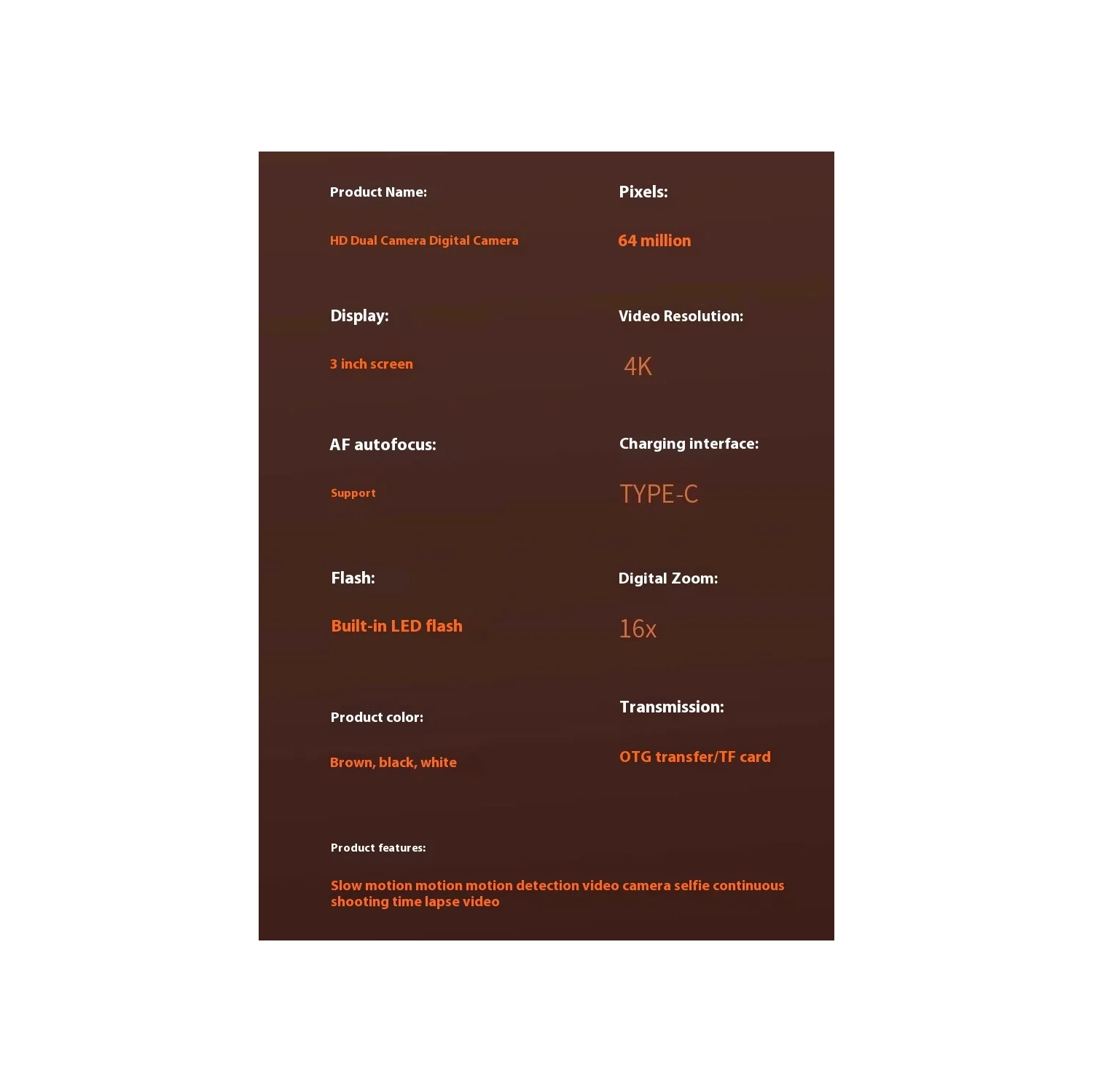 New high-pixel dual-camera selfie retro digital camera 3.0-inch large screen, 16X digital zoom, integrated shooting and video recording, auto focus -