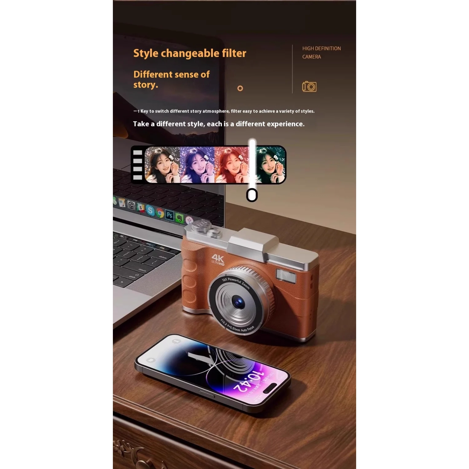 New high-pixel dual-camera selfie retro digital camera 3.0-inch large screen, 16X digital zoom, integrated shooting and video recording, auto focus -