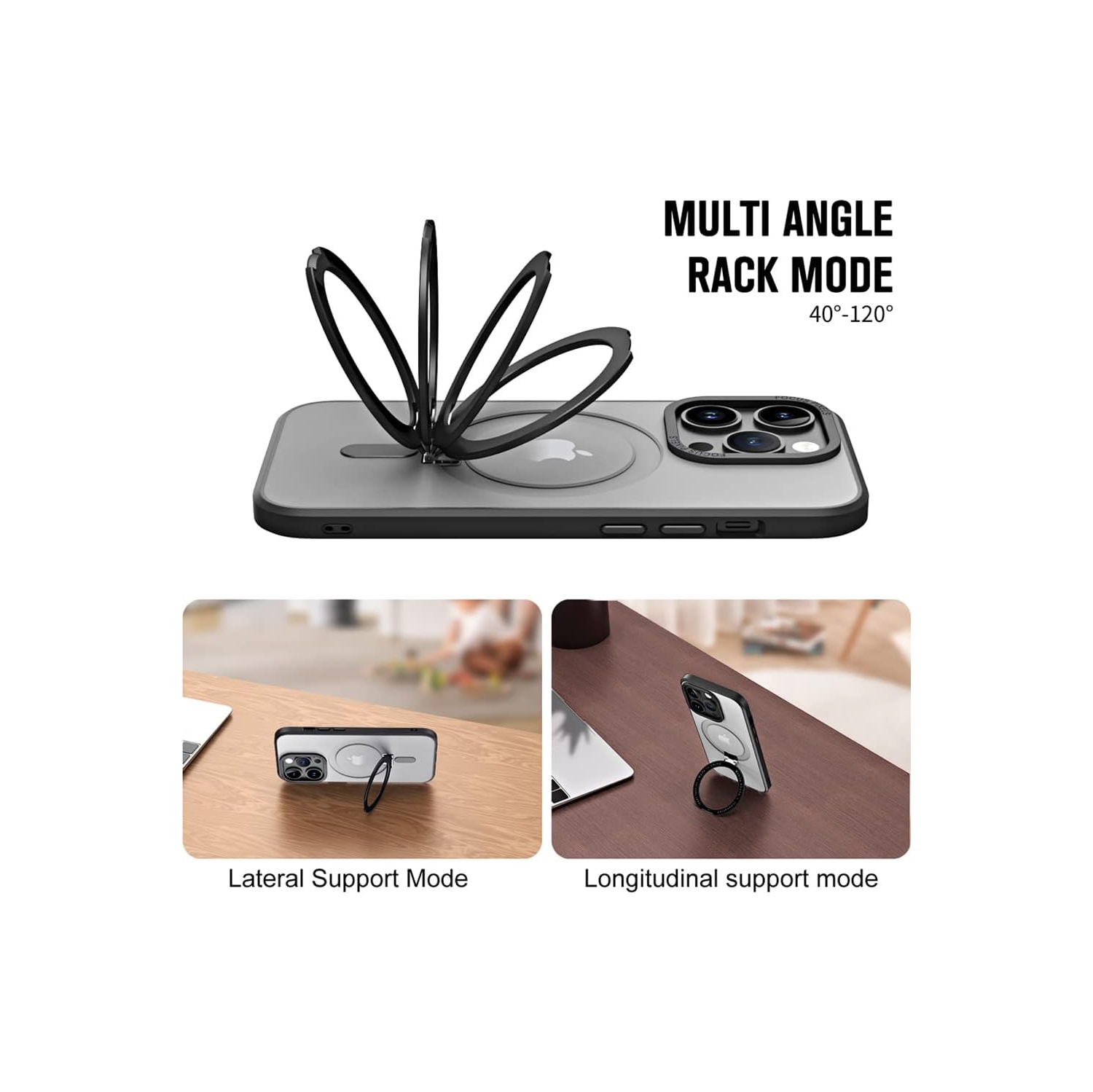 Applicable to iPhone 16 Pro Max mobile phone case, magnetic hidden ring holder, mobile phone case, transparent anti-fall Apple protective case, gray