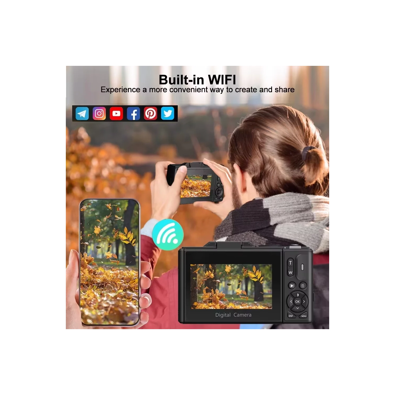 HD flip screen CCD digital camera WIFI transmission student retro micro-single entry portable card machine - white [64G memory card + card reader + 2