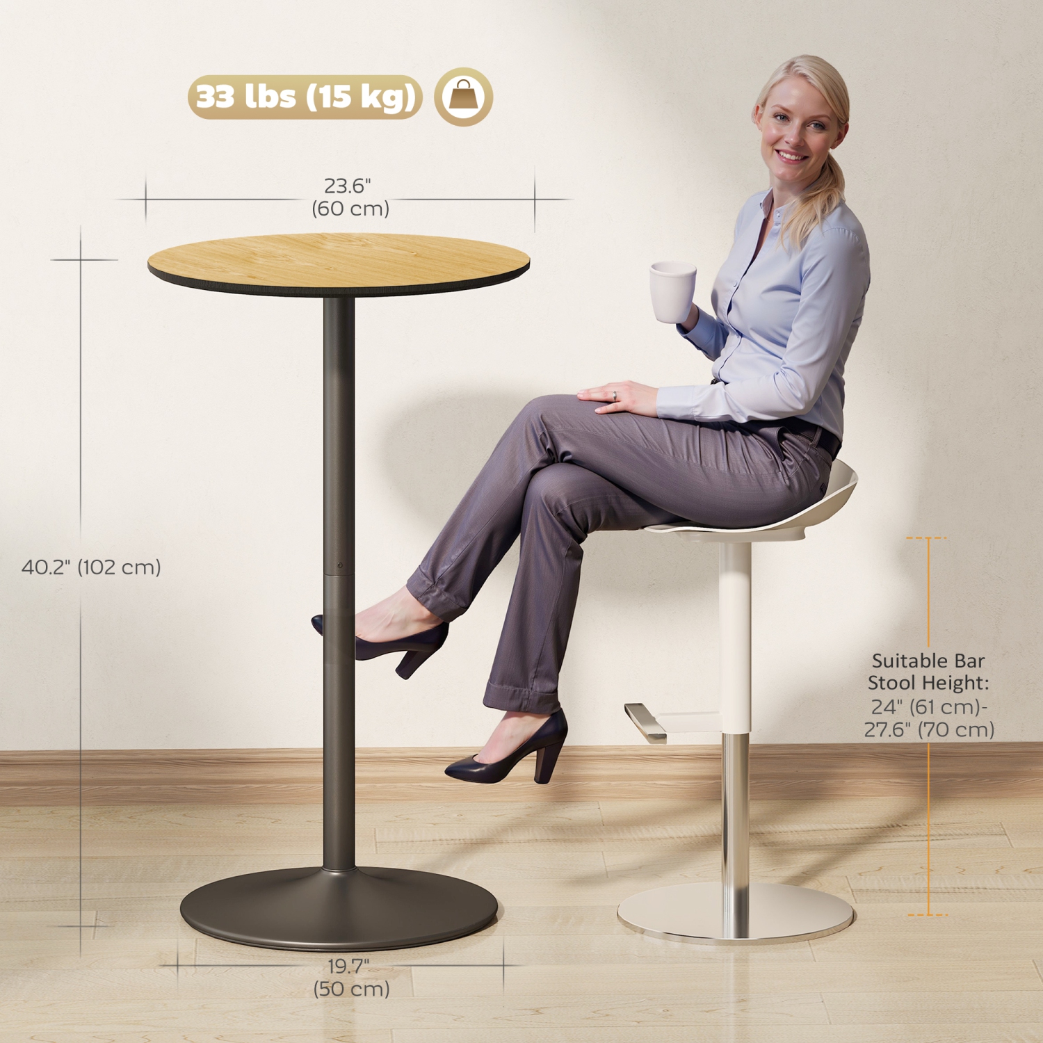HOMCOM Round Bar Table for 2, 40.2 Inch Modern Bar Height Pub Dining Table with Steel Frame, Non-Slip Base, Easy Assembly for Living Room, Kitchen,
