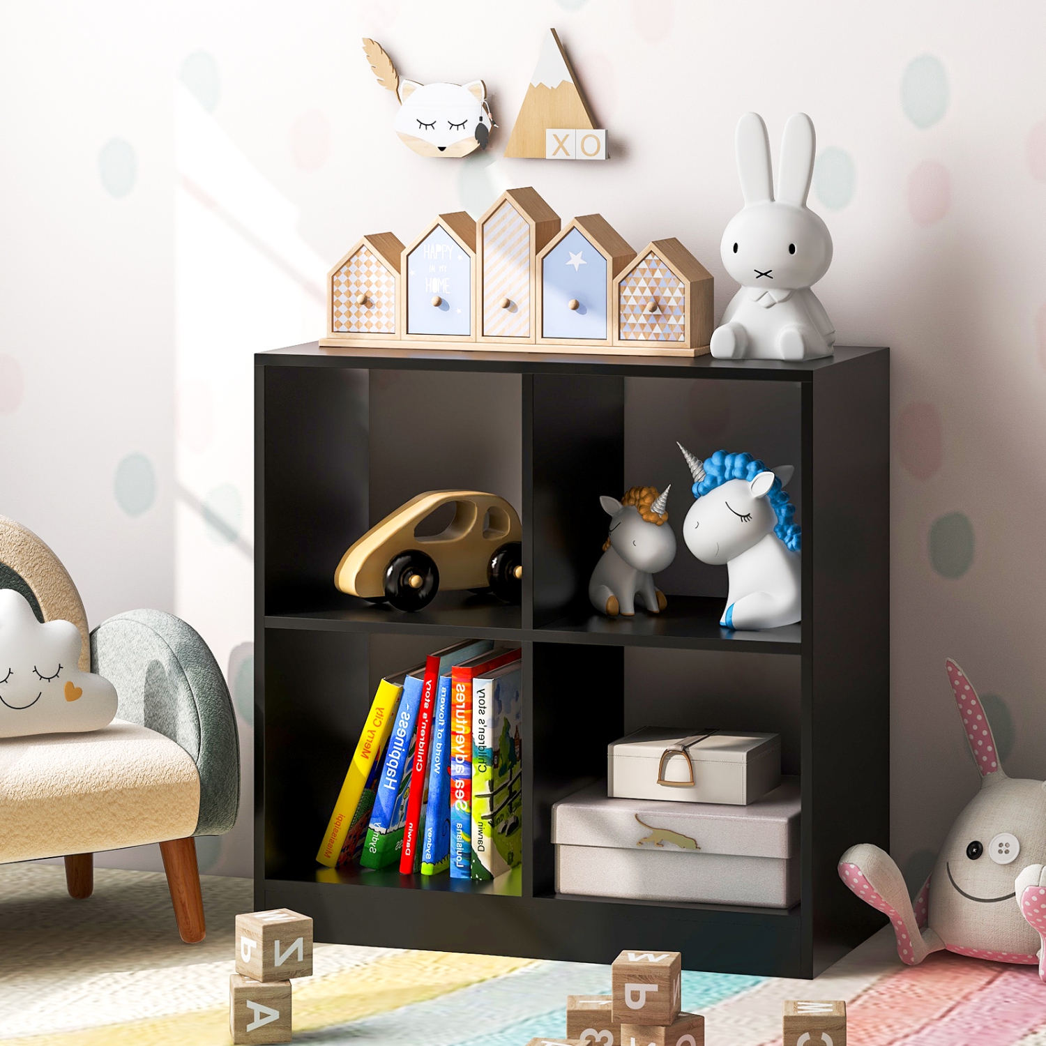 4-Cube Bookcase for Kids with Open Shelves, Ideal for Books and Playroom Storage
