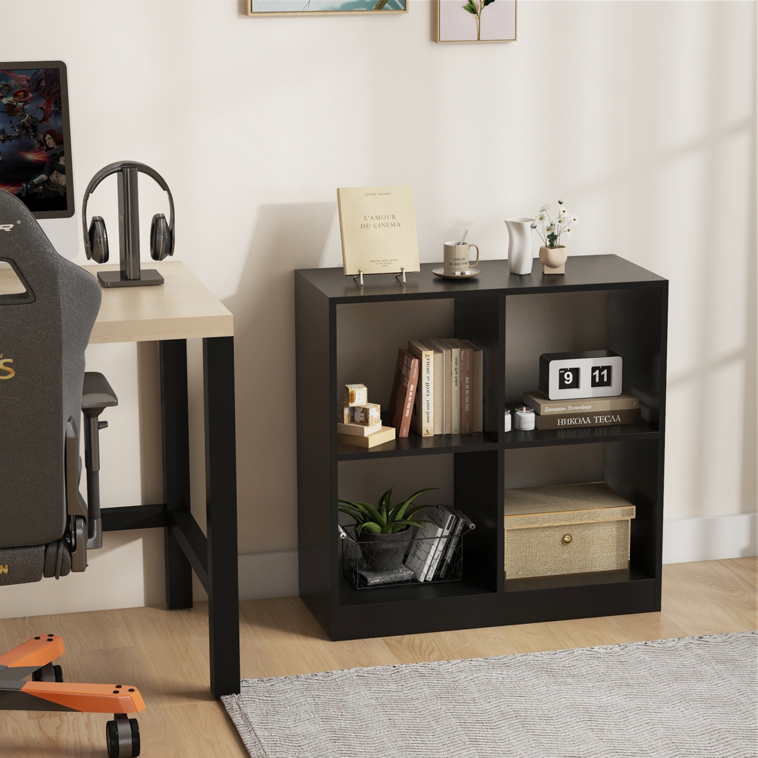 4-Cube Bookcase for Kids with Open Shelves, Ideal for Books and Playroom Storage