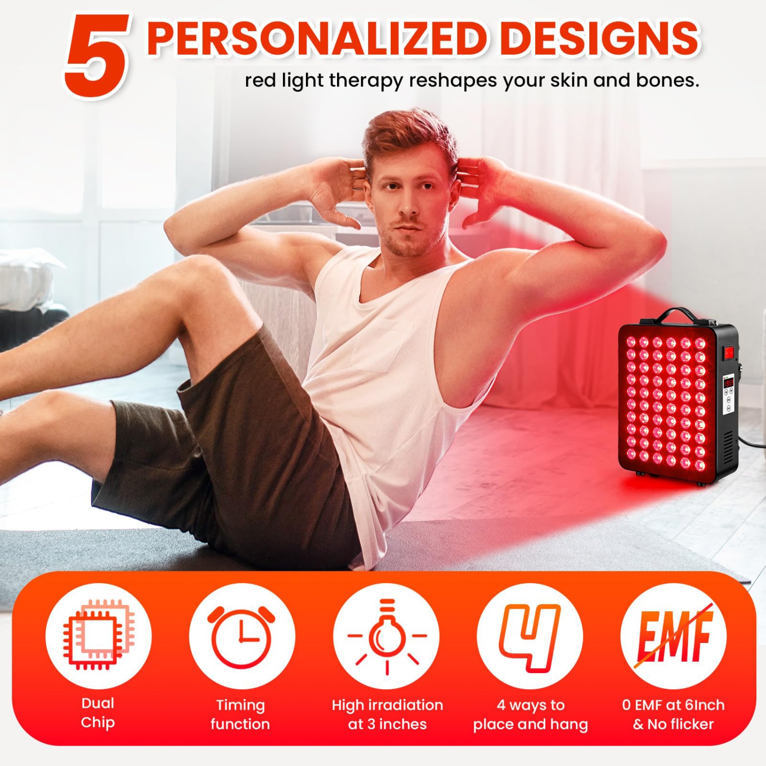 Infrared therapy lamp, 660nm 850nm near-infrared light therapy panel, 60-lamp dual-core 300WLED infrared therapy lamp, suitable for body, face,