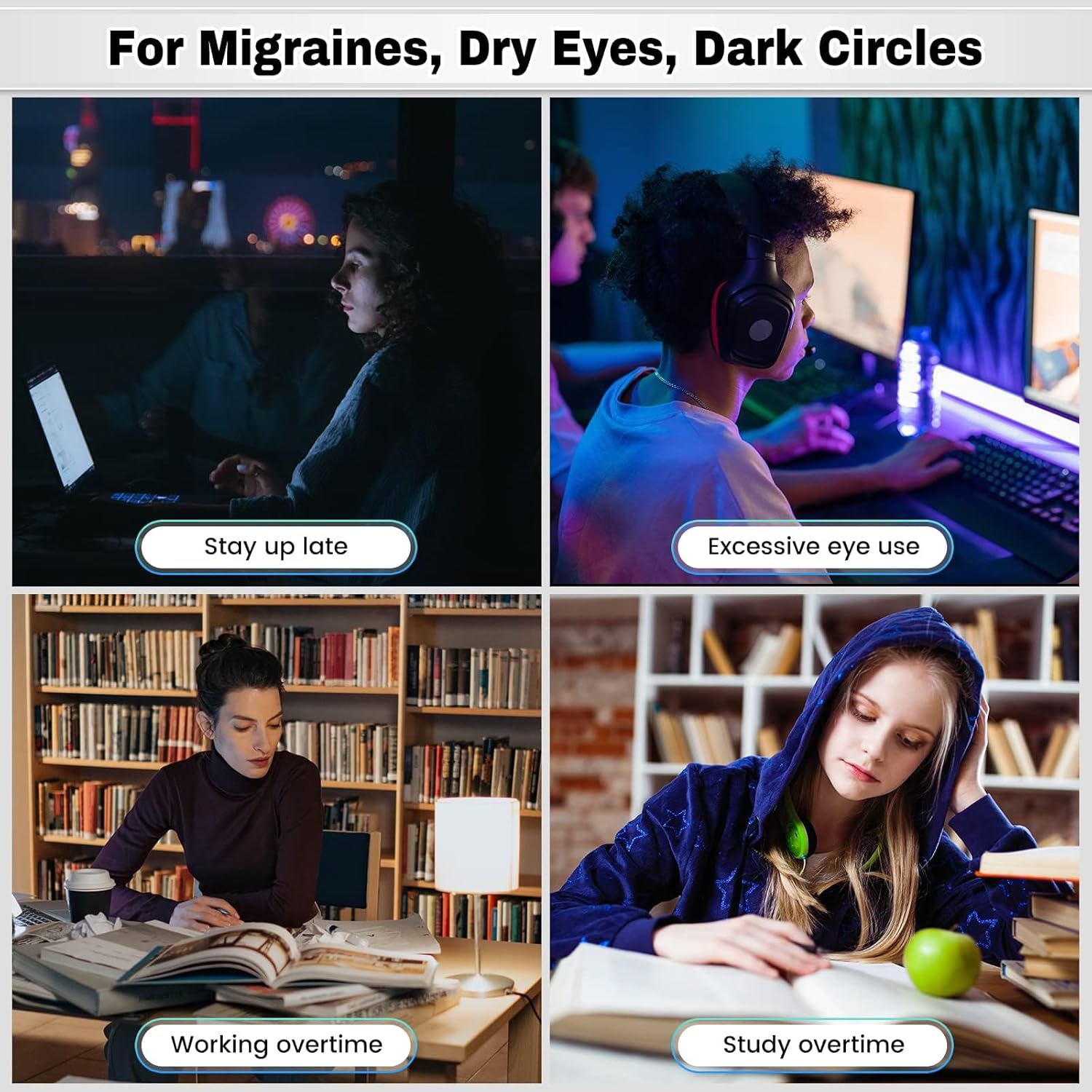 Masseur pour les yeux avec compression de musique, masque de massage réglable pour femmes, appareil de massage pour les yeux pour Migraine Reduce