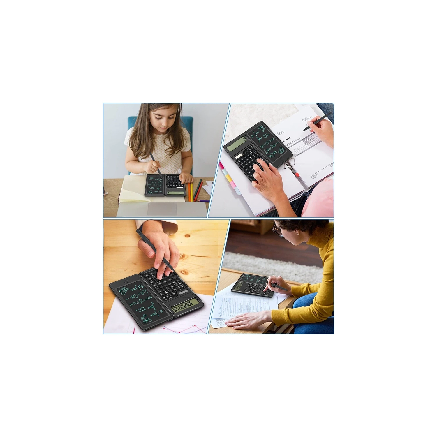 Calculatrice solaire portative, calculatrice scientifique pliable avec tablette d'écriture manuelle, outil de bureau polyvalent