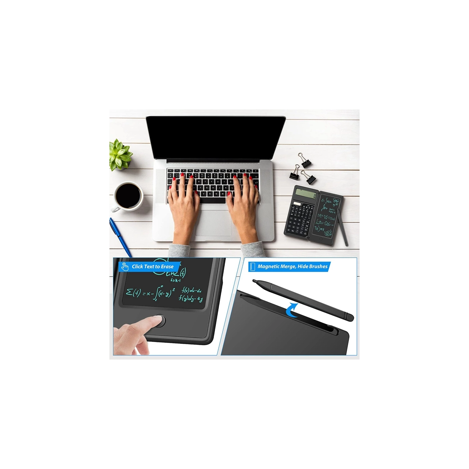 Calculatrice solaire portative, calculatrice scientifique pliable avec tablette d'écriture manuelle, outil de bureau polyvalent