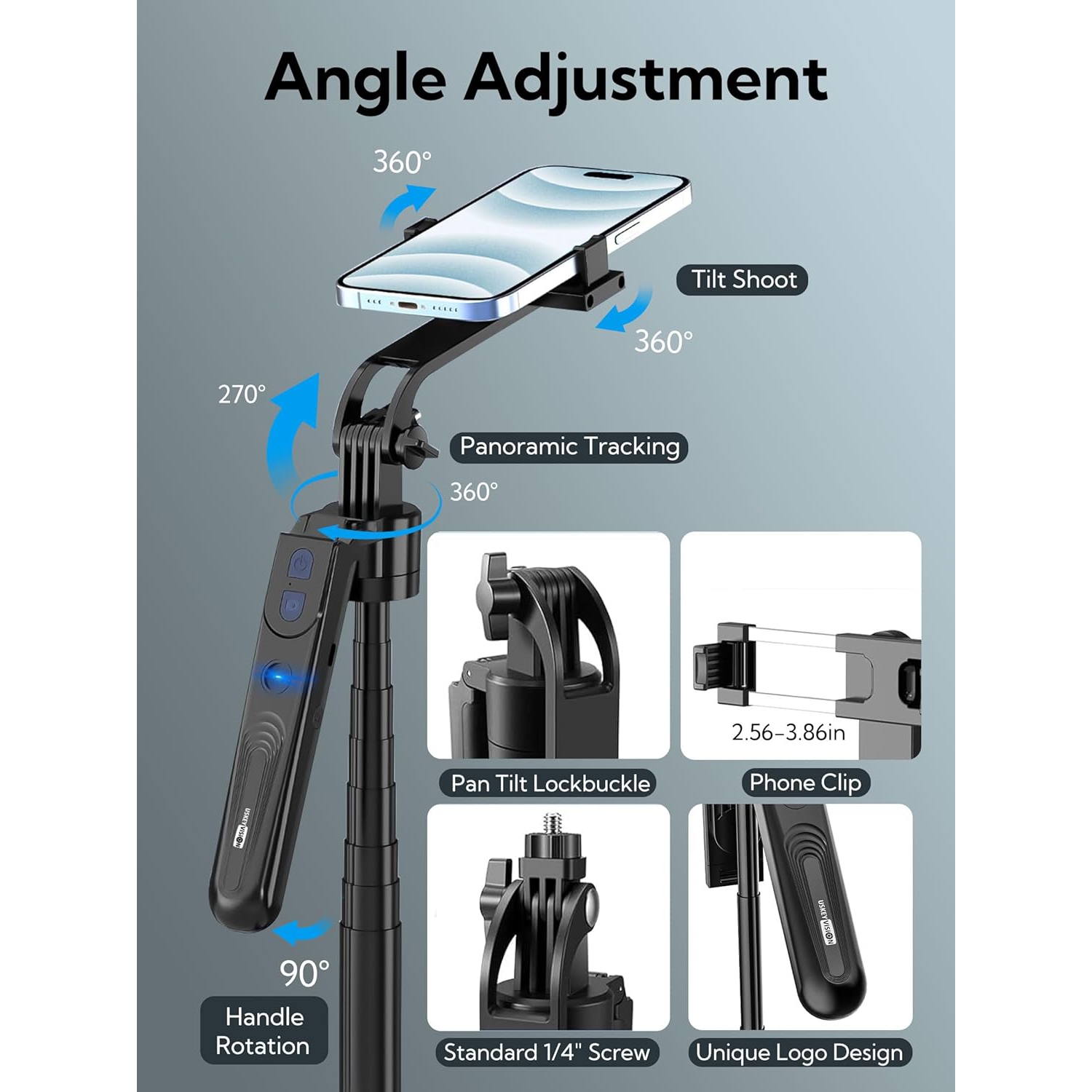 YOULIGHTS Auto Face Tracking Trépied Rotation 360, Trépied téléphone pour iPhone avec lampe d'appoint, Perche à égoportrait