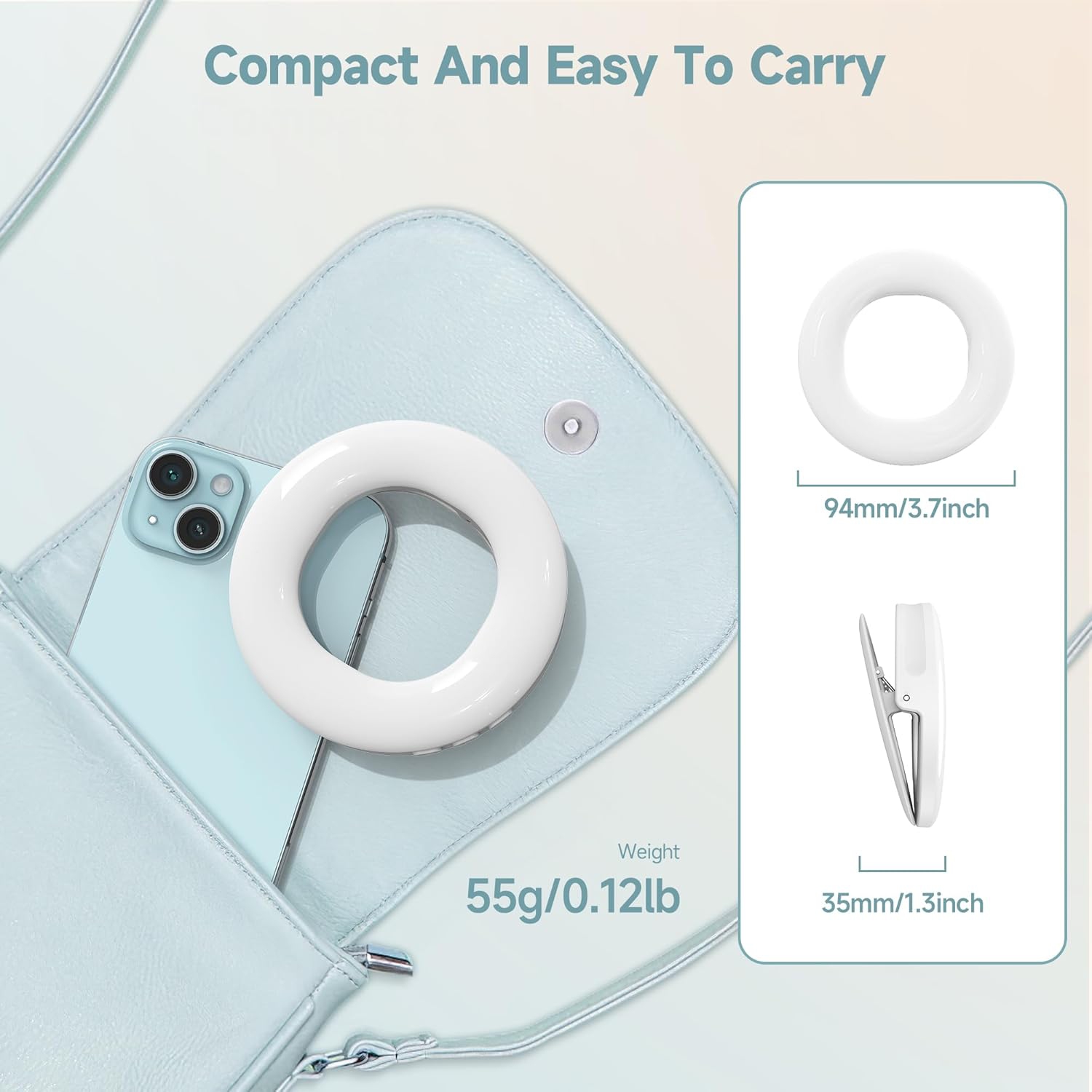 Anneau lumineux à pince YOULIGHTS, lampe rechargeable pour égoportraits, anneau lumineux portatif pour égoportraits et 3 lampe réglable