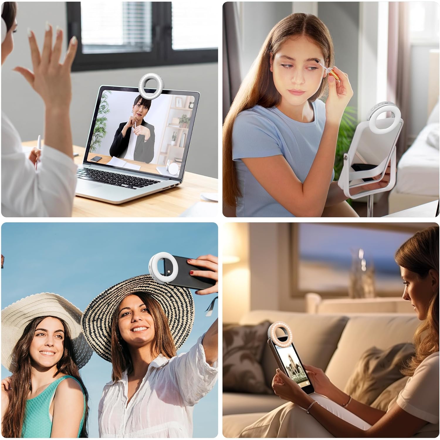 Anneau lumineux à pince YOULIGHTS, lampe rechargeable pour égoportraits, anneau lumineux portatif pour égoportraits et 3 lampe réglable