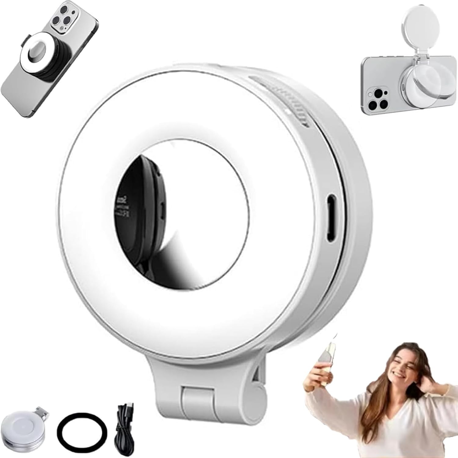 YOULIGHTS – Lampe à égoportrait magnétique 3-en-1 pour téléphones, lampe magnétique pliable avec miroir pour égoportraits et support pour téléphone,