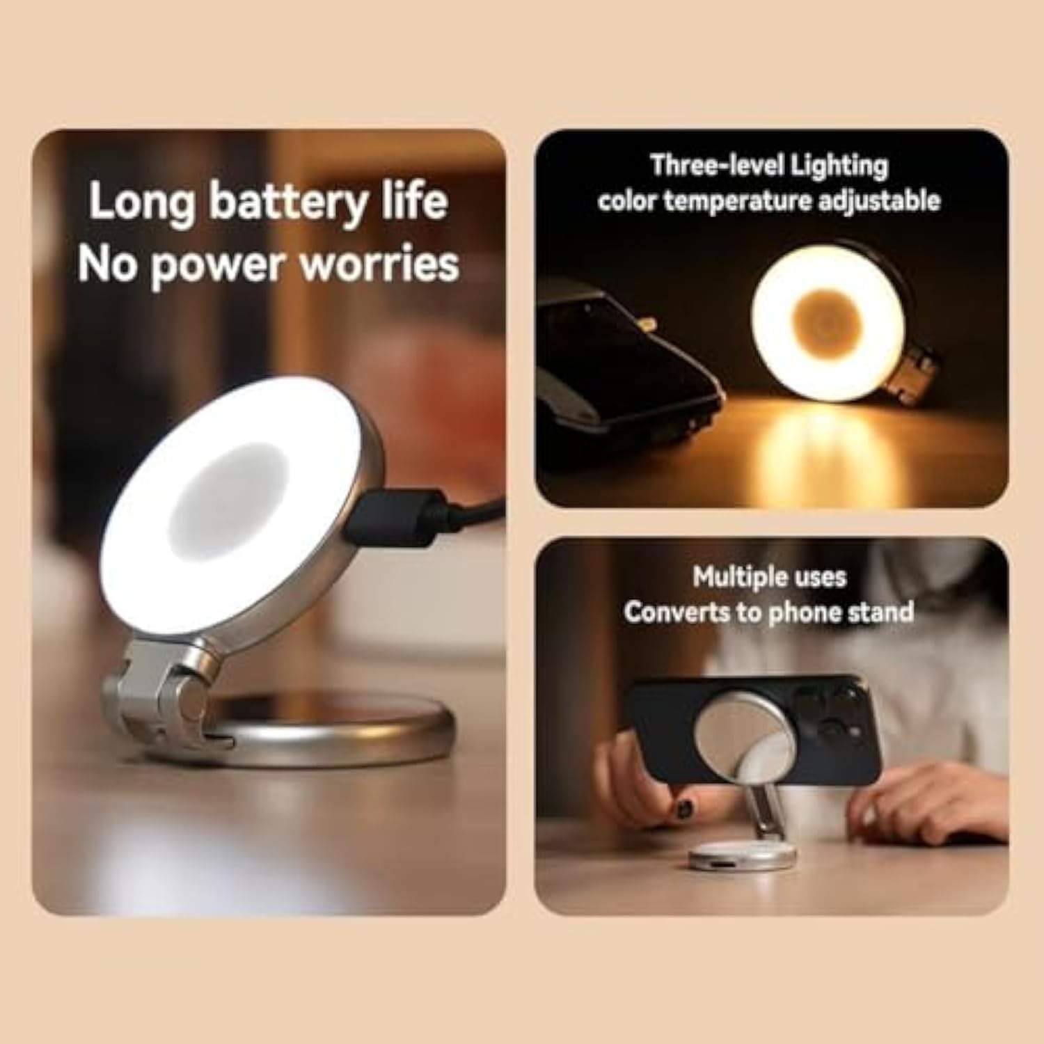 YOULIGHTS – Lampe à égoportrait magnétique 3-en-1 pour téléphones, lampe magnétique pliable avec miroir pour égoportraits et support pour téléphone,