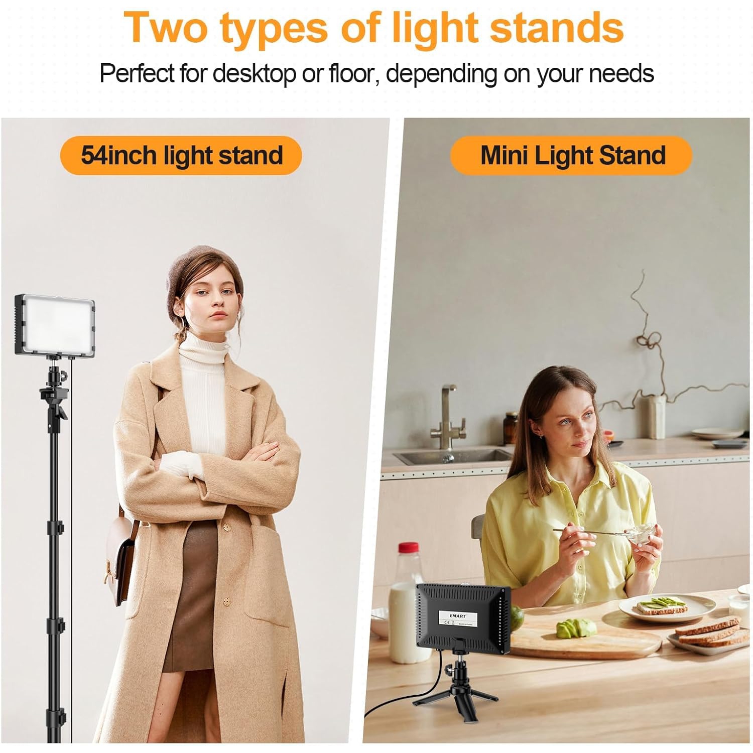YOULIGHTS Led Photography Lighting Kit, 2 Pcs Dimmable Continuous Portable Studio Light with 54 inch Adjustable Tripod Stand