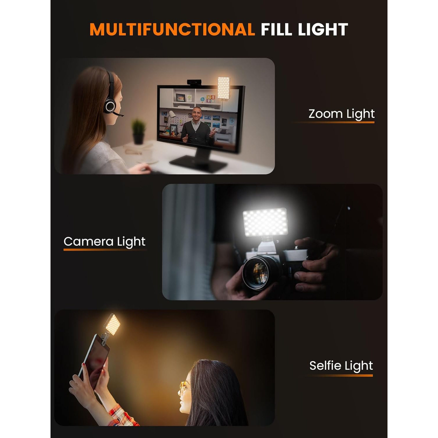YOULIGHTS Video Conference Lighting Dual-Sided, Stepless Dial Adjustment, 3000mAh Rechargeable, Portable Clip-on Design