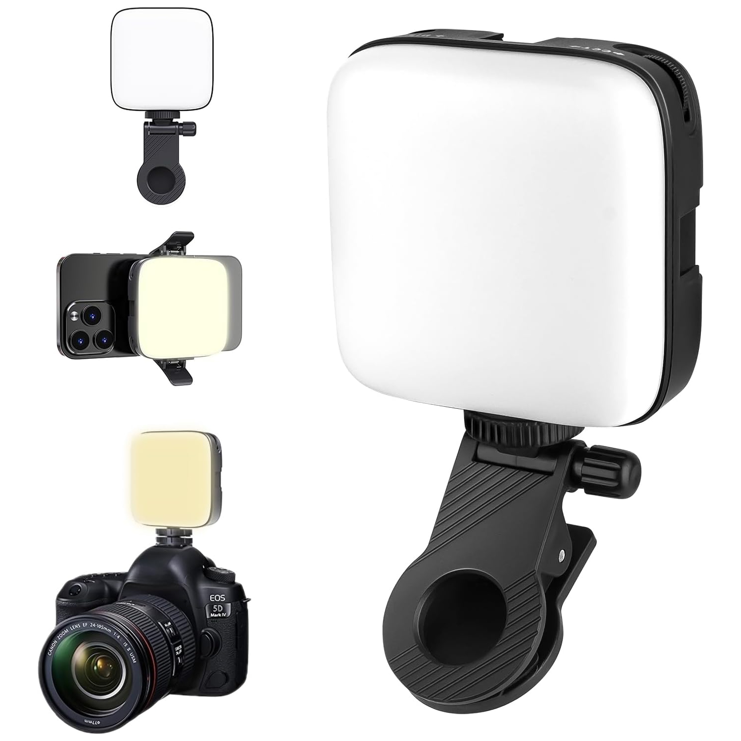 YOULIGHTS 64 LED Lampe à égoportrait à intensité réglable 3000-9900K, pince avant et arrière rechargeable sur lumière，Luminosité multiple 3 modes