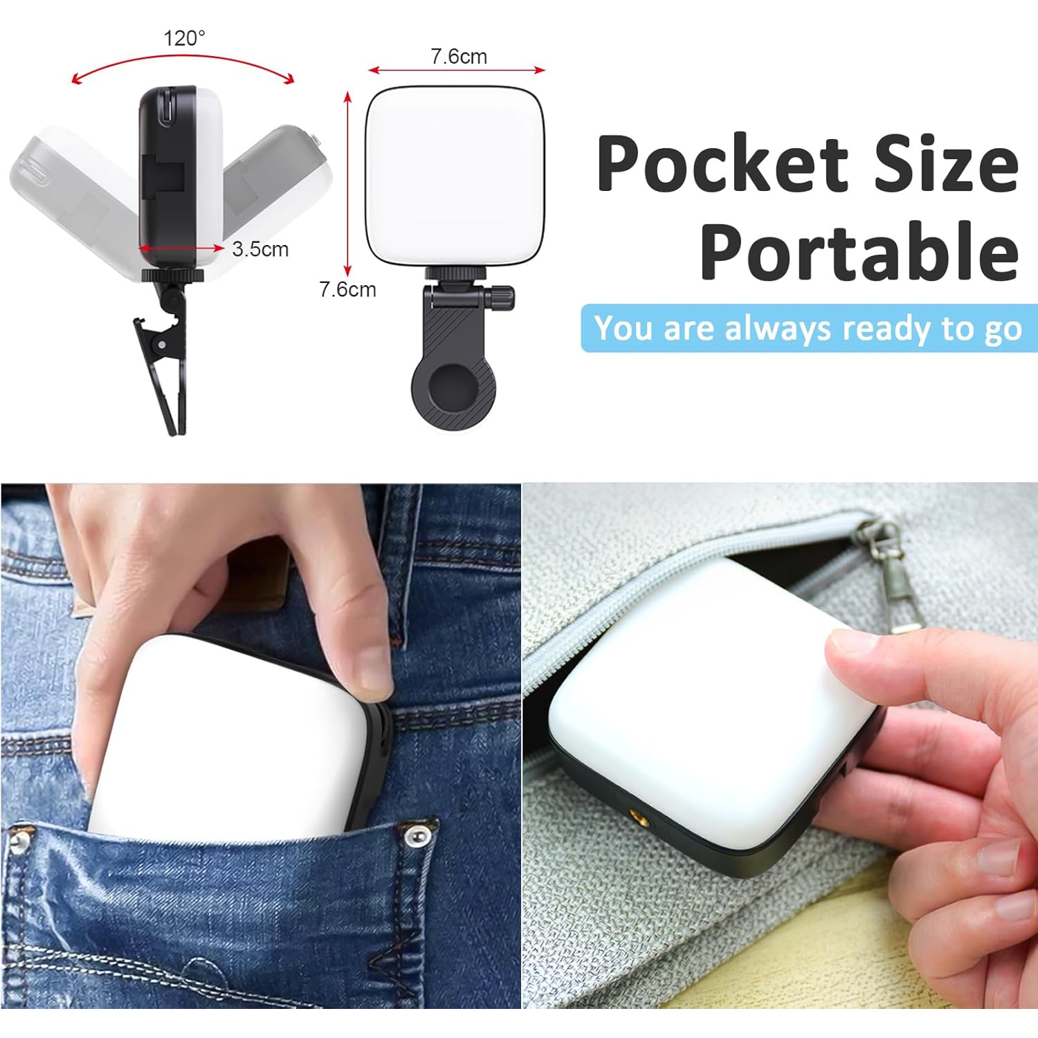 YOULIGHTS 64 LED Lampe à égoportrait à intensité réglable 3000-9900K, pince avant et arrière rechargeable sur lumière,Luminosité multiple 3 modes