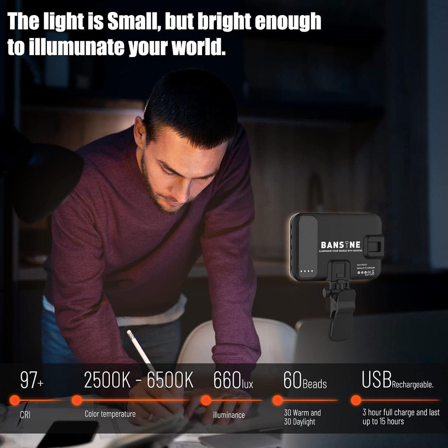 YOULIGHTS Selfie Light Rechargeable LED Phone Light - Portable Photo Light with 97+ CRI, Up to 6500K Color Temperature