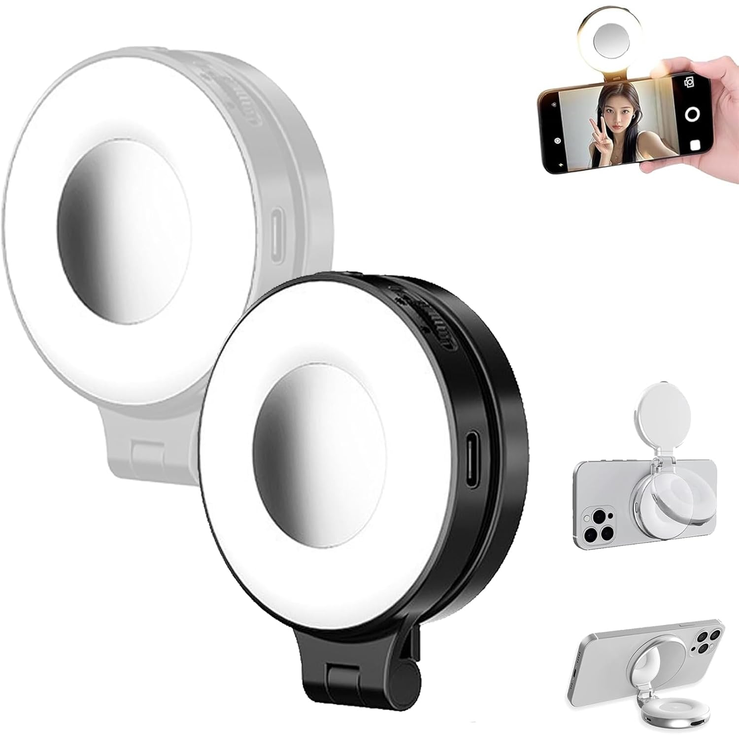YOULIGHTS – Lampe à égoportrait magnétique de beauté 3-en-1 pour téléphone, lampes magnétiques pliables à 360° LED pour téléphone, 360 anneau