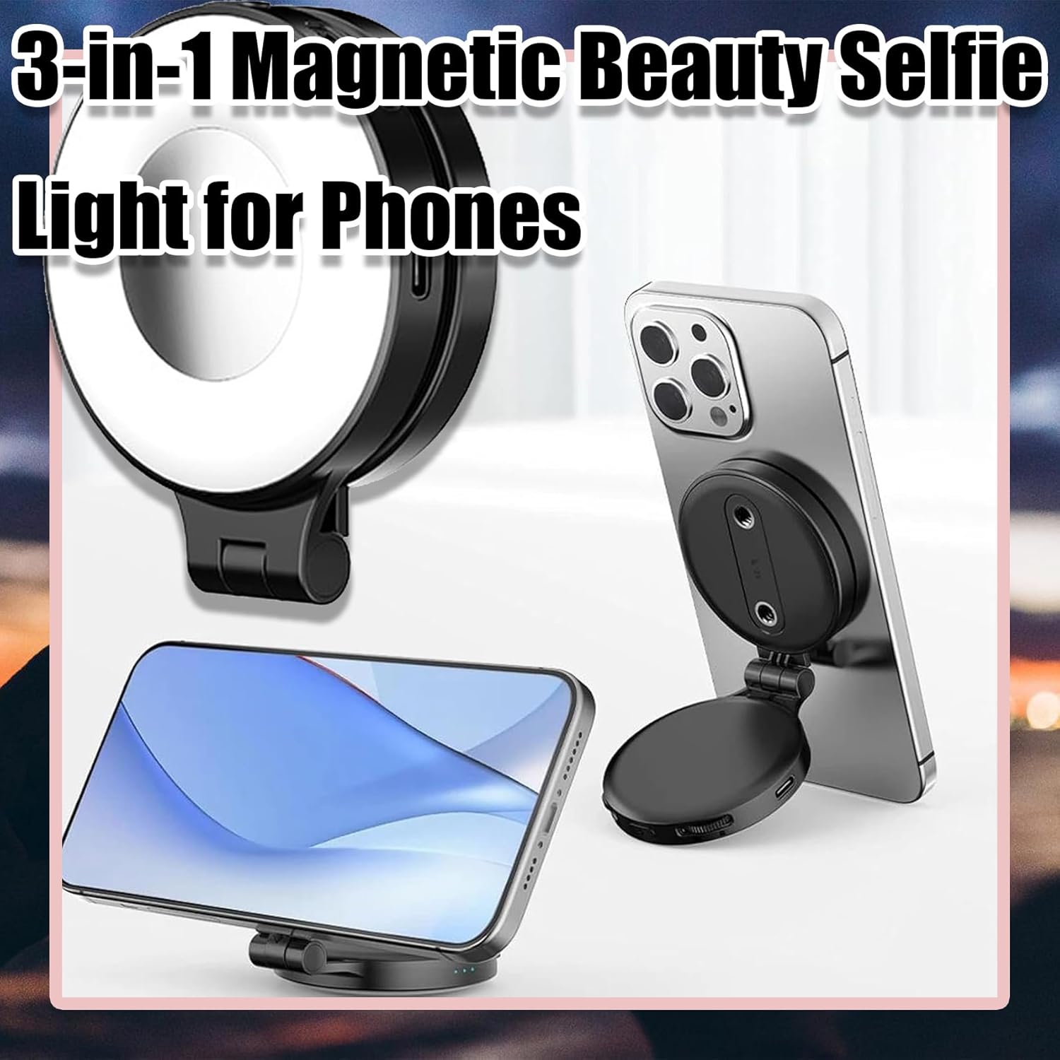 YOULIGHTS – Lampe à égoportrait magnétique de beauté 3-en-1 pour téléphone, lampes magnétiques pliables à 360° LED pour téléphone, 360 anneau