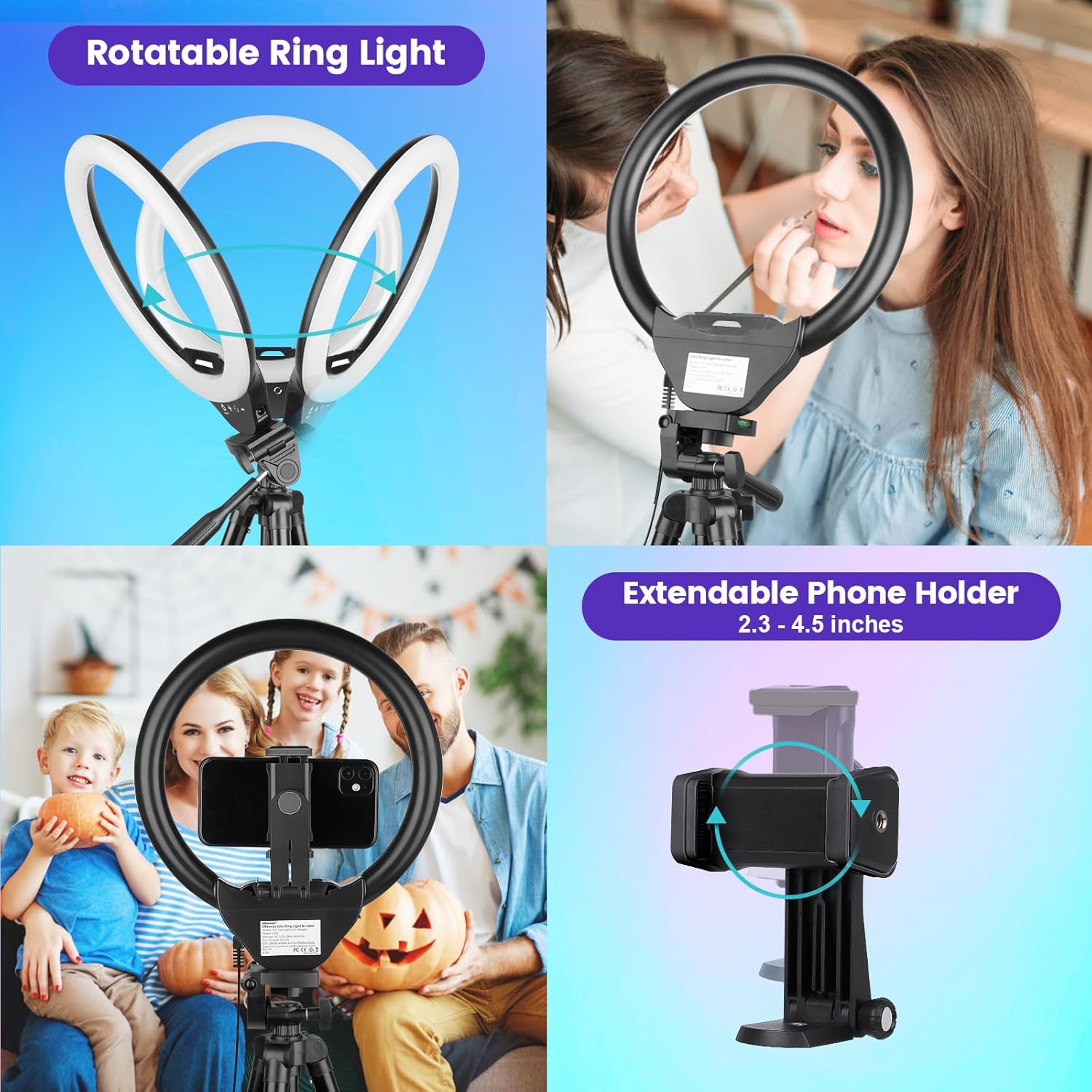 YOULIGHTS Sensyne 10'' RGB Ring Light with 50'' Extendable Tripod Stand, Circle Lights with Phone Holder