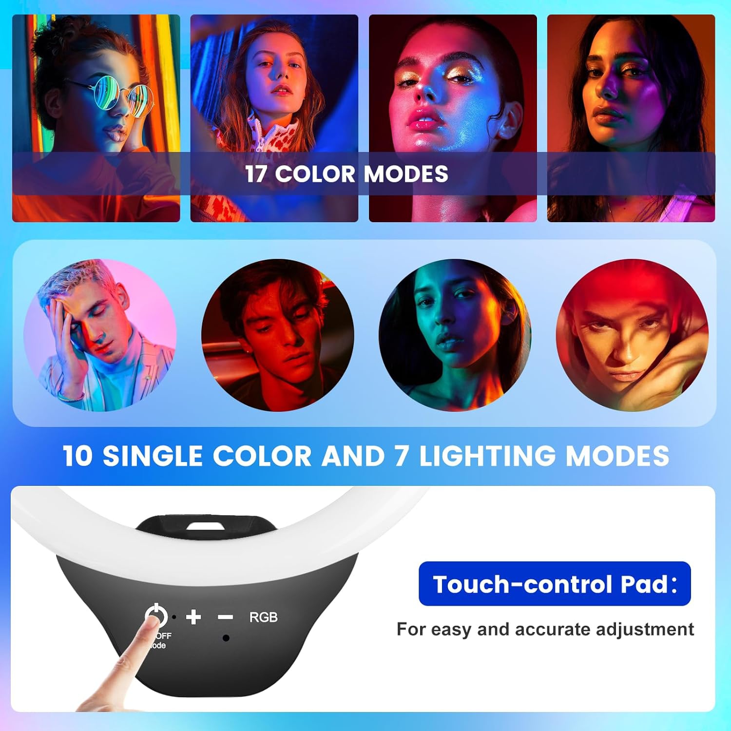 YOULIGHTS Sensyne 10'' RGB Ring Light with 50'' Extendable Tripod Stand, Circle Lights with Phone Holder
