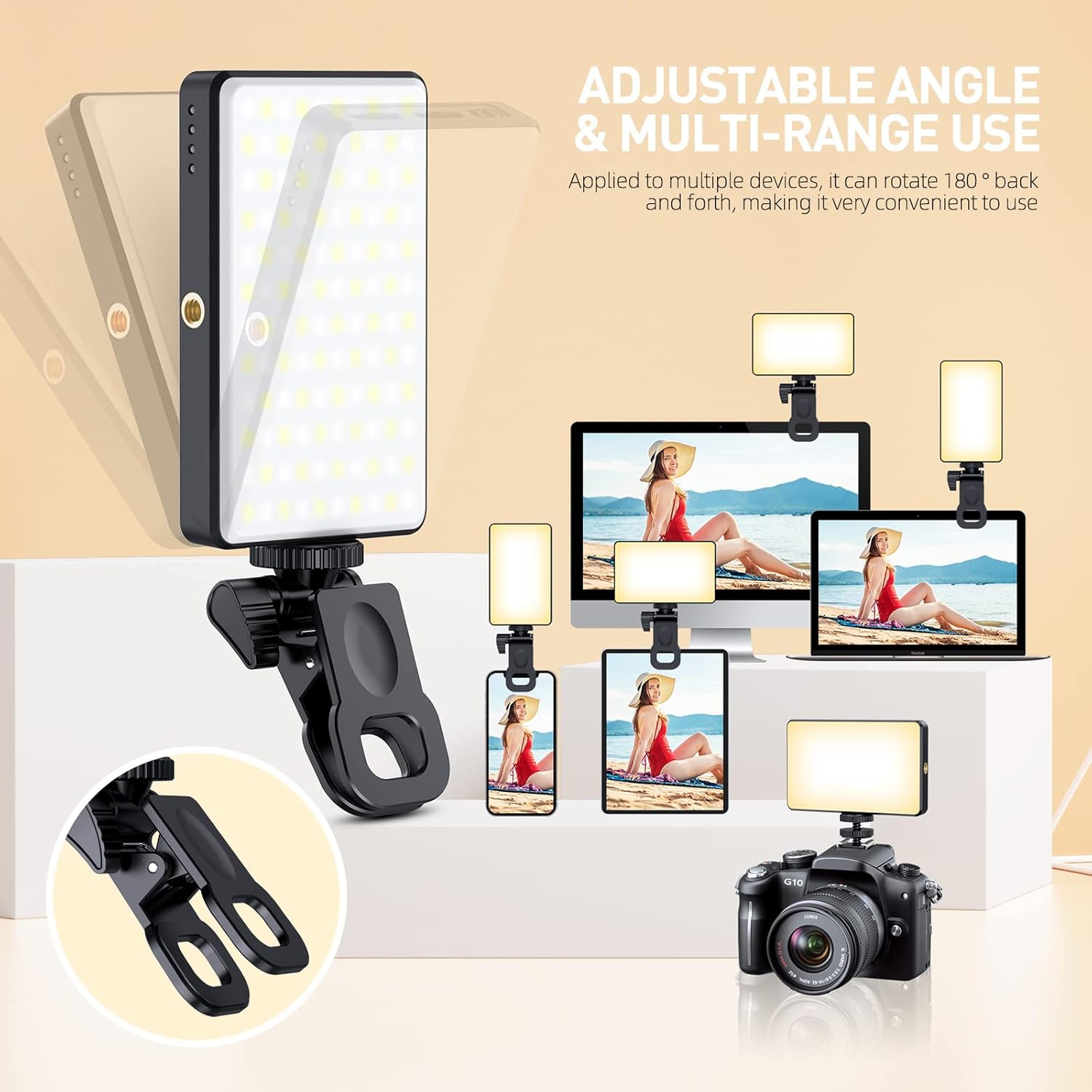 YOULIGHTS 120 Lampe pour téléphone LED, Lampe à égoportrait pour iPhone, Lampe vidéo rechargeable 5000Mah pour téléphone, appareil photo, portable,