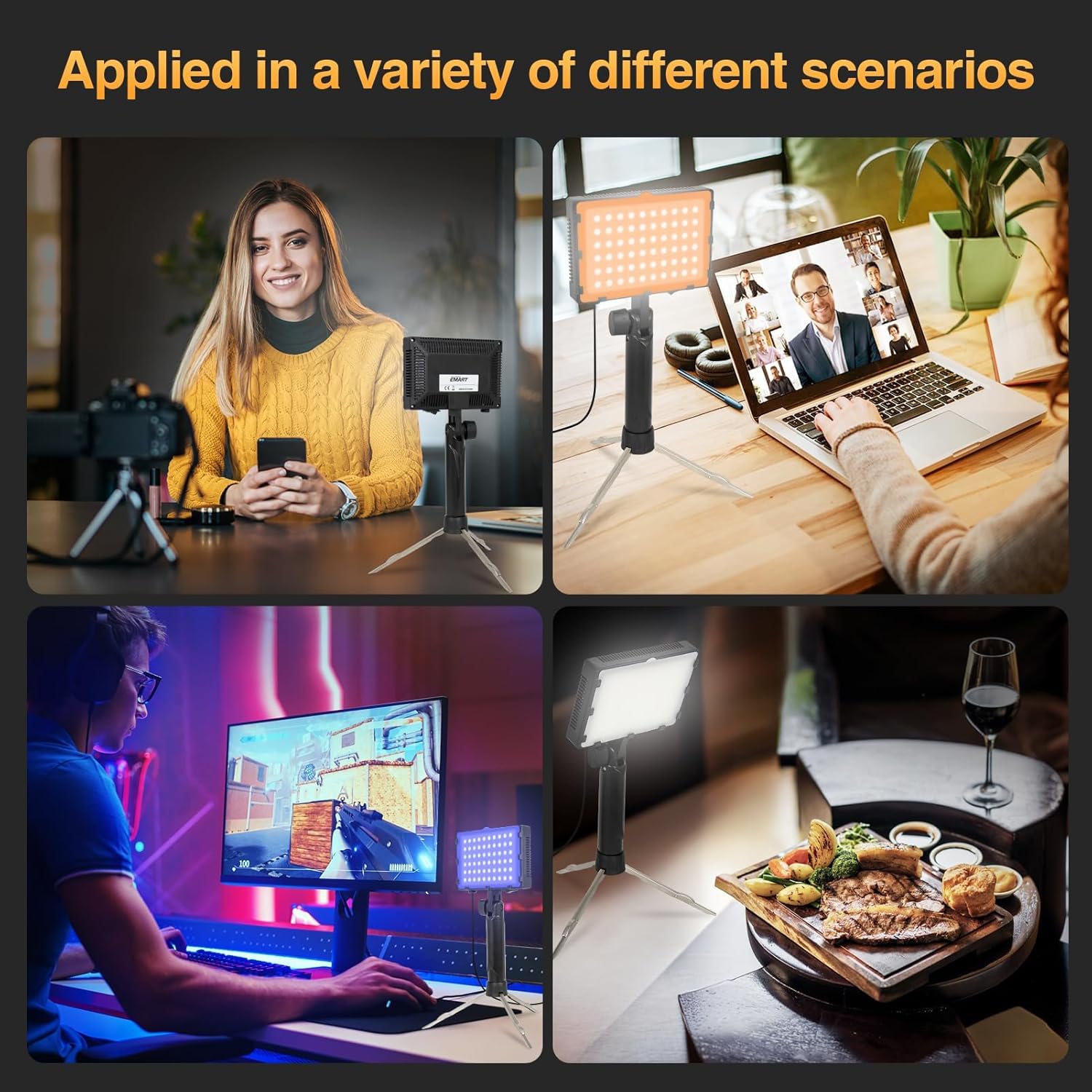 Trousse d'éclairage portatif continu pour photographie de YOULIGHTS avec trépied réglable et filtres de couleur, paquet de 2