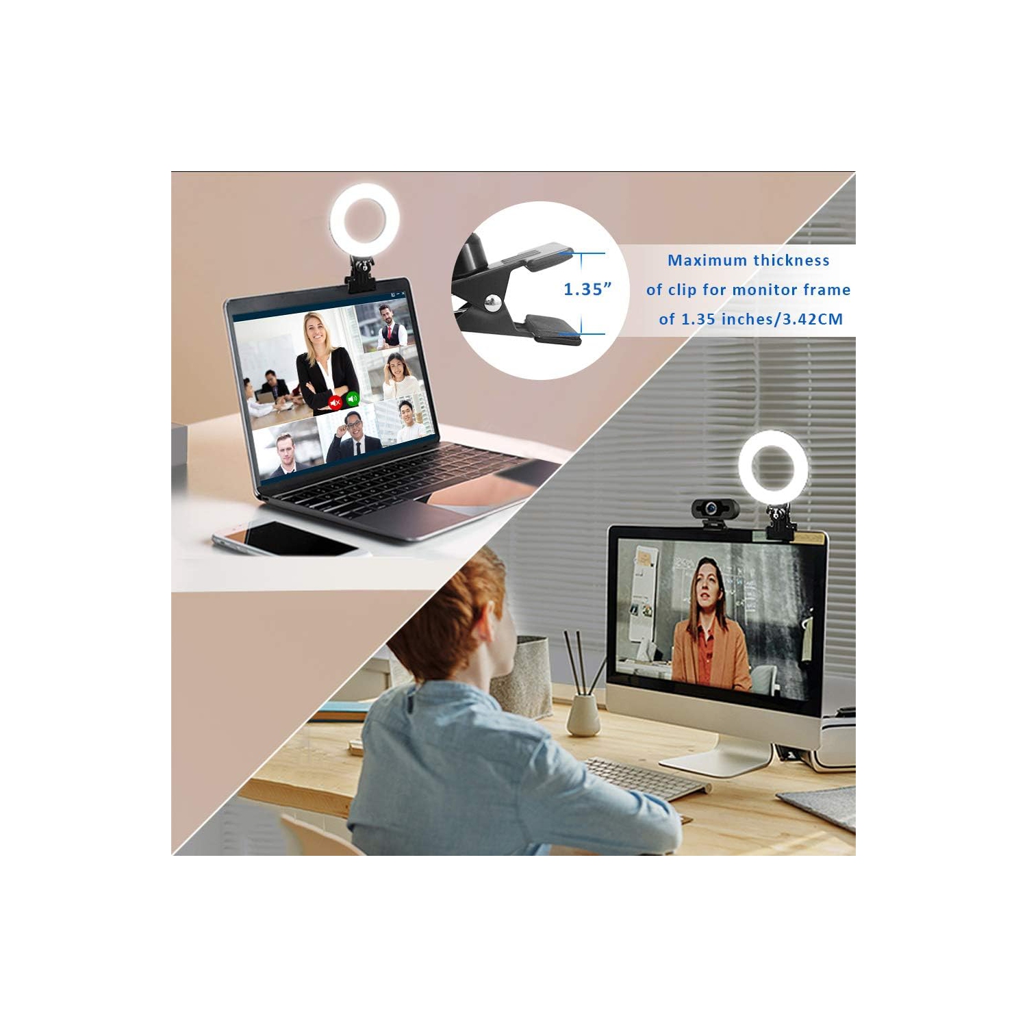YOULIGHTS Video Conference Lighting Kit, Ring Light for Monitor Clip On,for Remote Working, Distance Learning,Zoom Call, Self Broadcasting