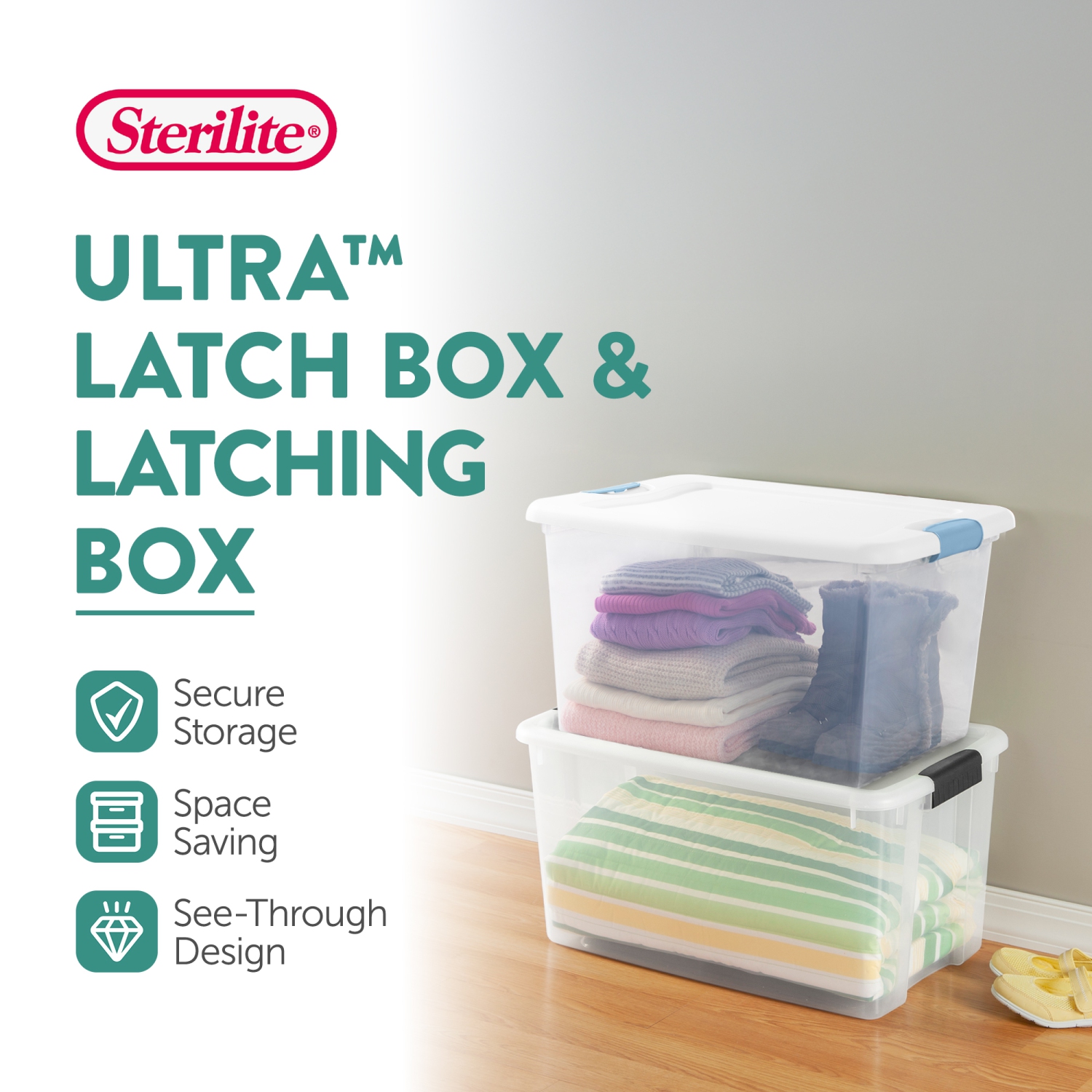 Sterilite 70 Quart Ultra Latch Storage Box & 64 Qt. Container (6 Pack)