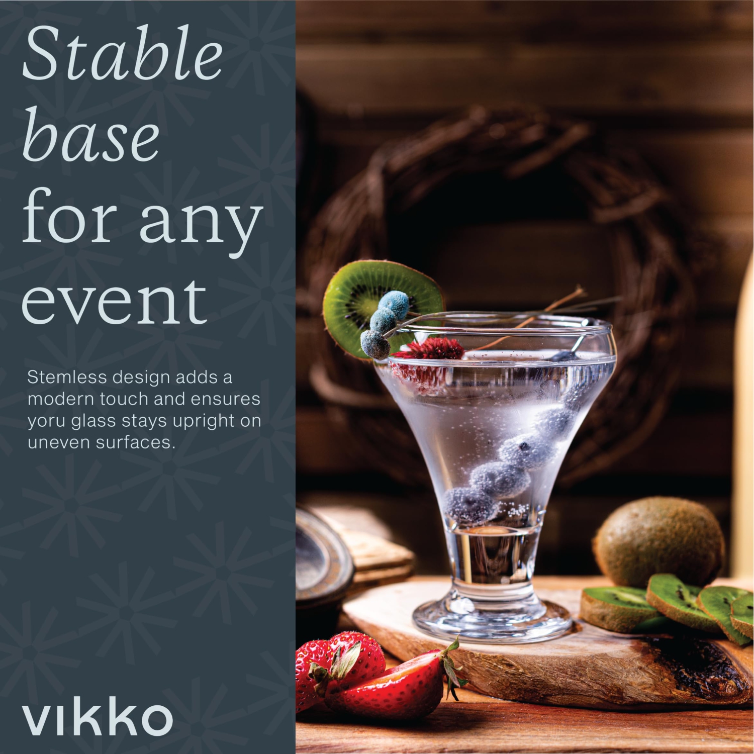 Vikko Cocktail Glasses Set of 12, Crystal Clear 6 Ounce Stemless Martini Glasses, Elegant Glasses for Martini, Vodka, ..