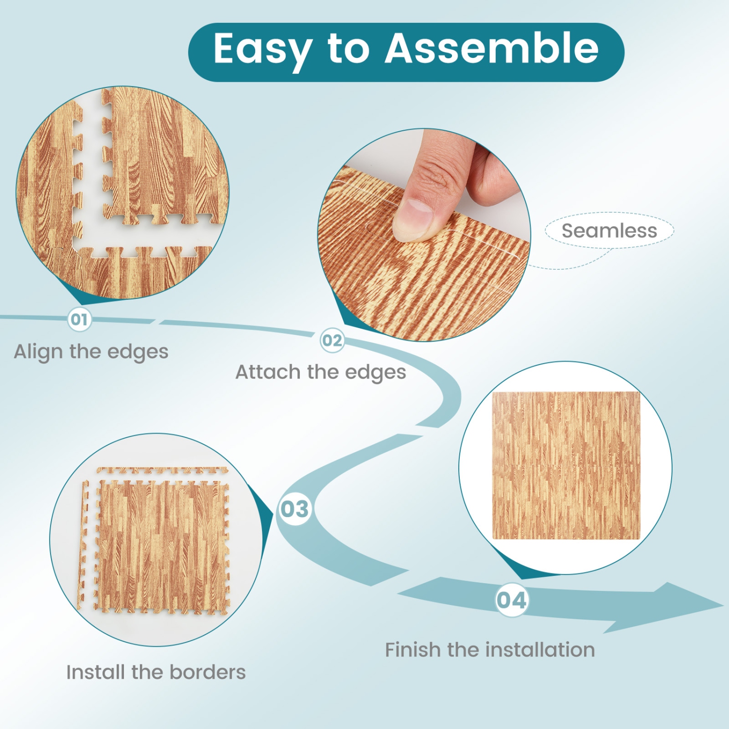 Gymax 25 Tiles Wood Grain EVA Foam Floor Mats Interlocking w/ Borders 24'' Natural