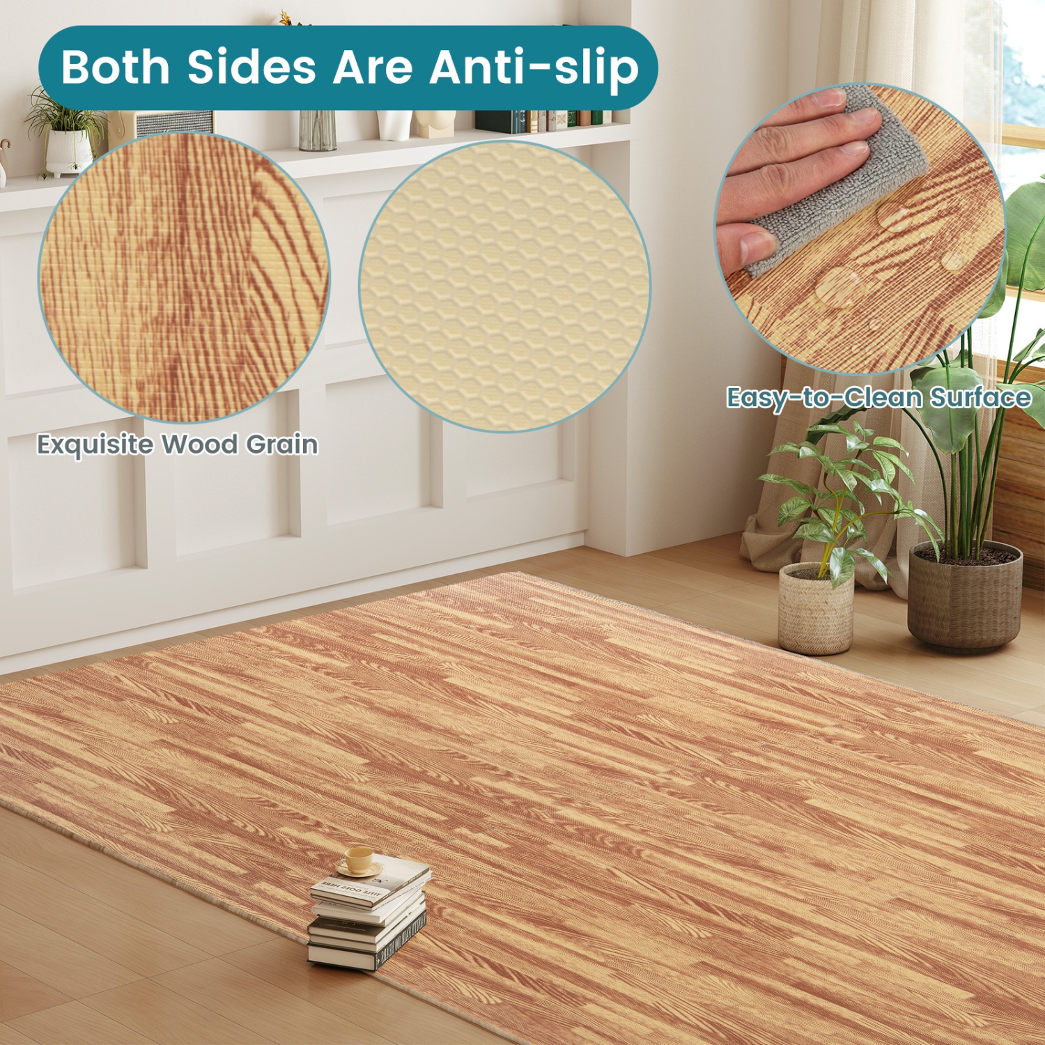 Gymax 25 Tiles Wood Grain EVA Foam Floor Mats Interlocking w/ Borders 24'' Natural