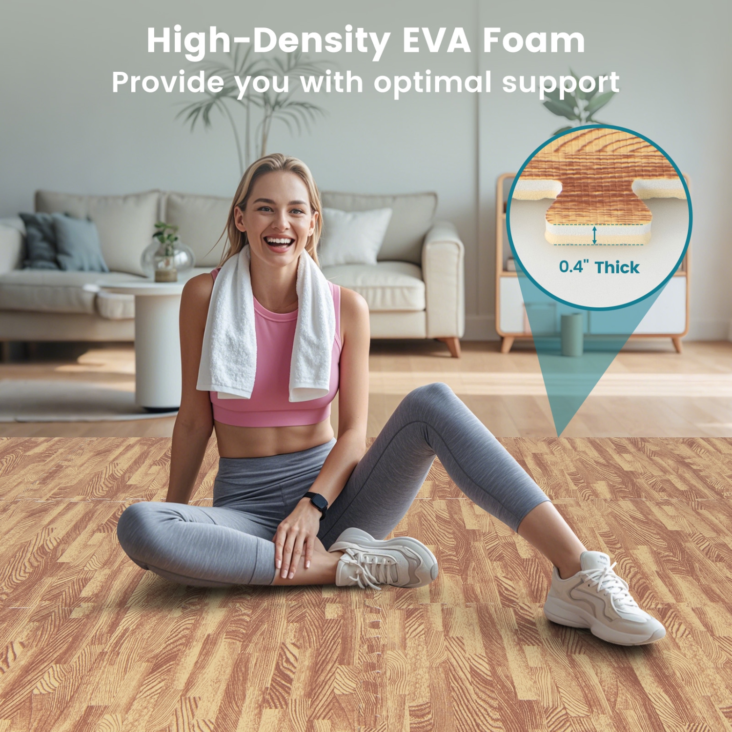 Gymax 25 Tiles Wood Grain EVA Foam Floor Mats Interlocking w/ Borders 24'' Natural