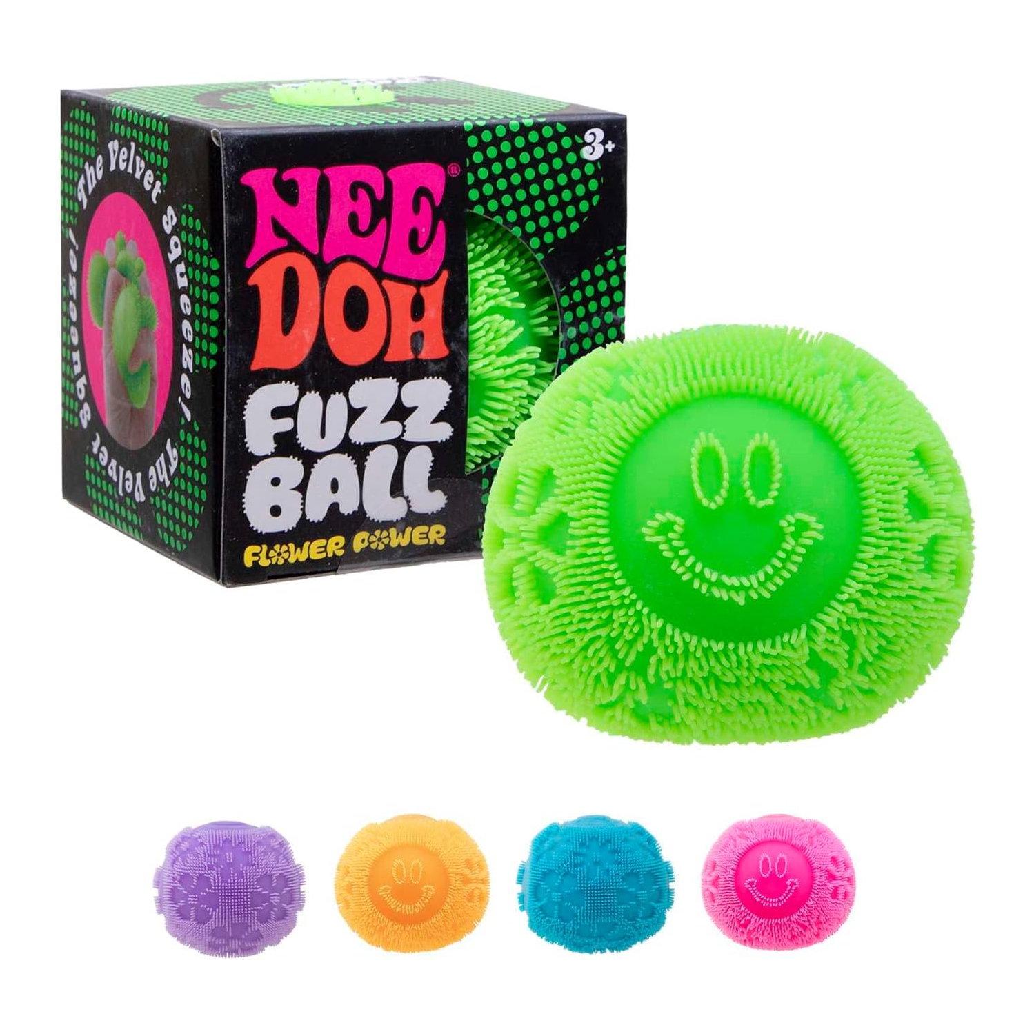 Schylling NeeDoh Fuzzball Flower Power- Textured Sensory Squeeze Toy with Fun Doh Filling - 2.5" Tall - Color May Vary