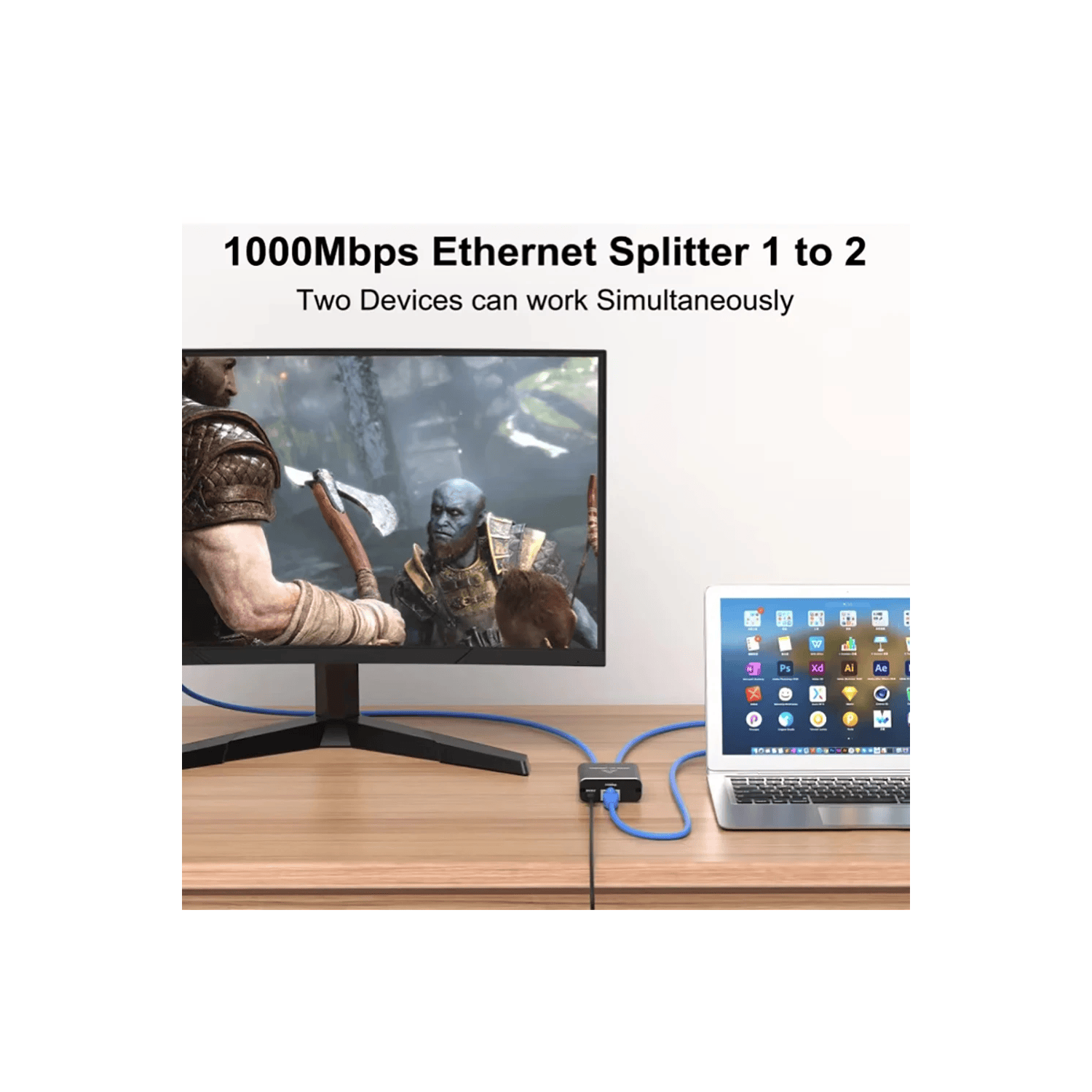 RJ45 1 to 2 splitter - Gigabit Ethernet 1000 Mbps
