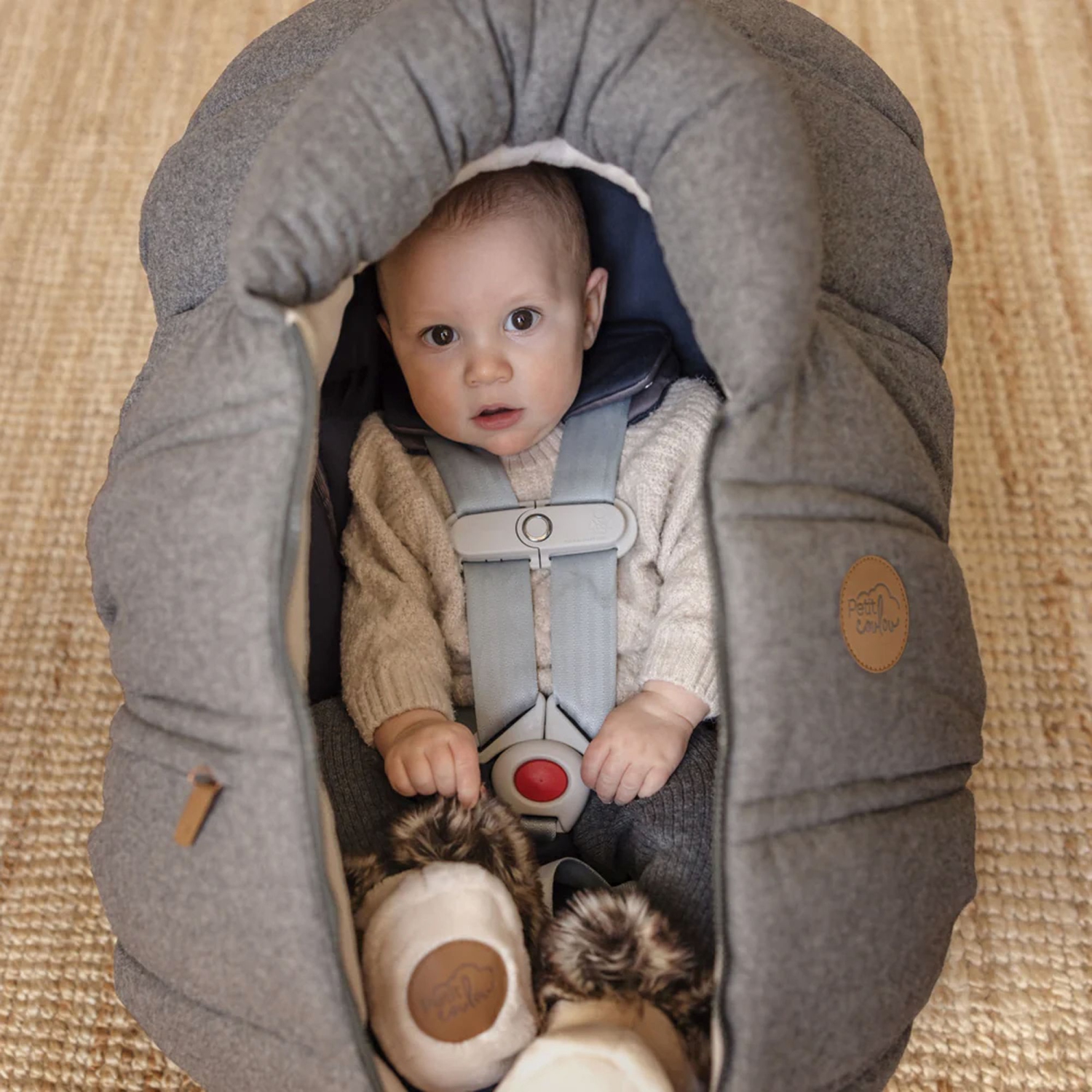 Housse d'hiver pour sièges d'auto pour bébé de Petit Coulou Wool - Gris ardoise
