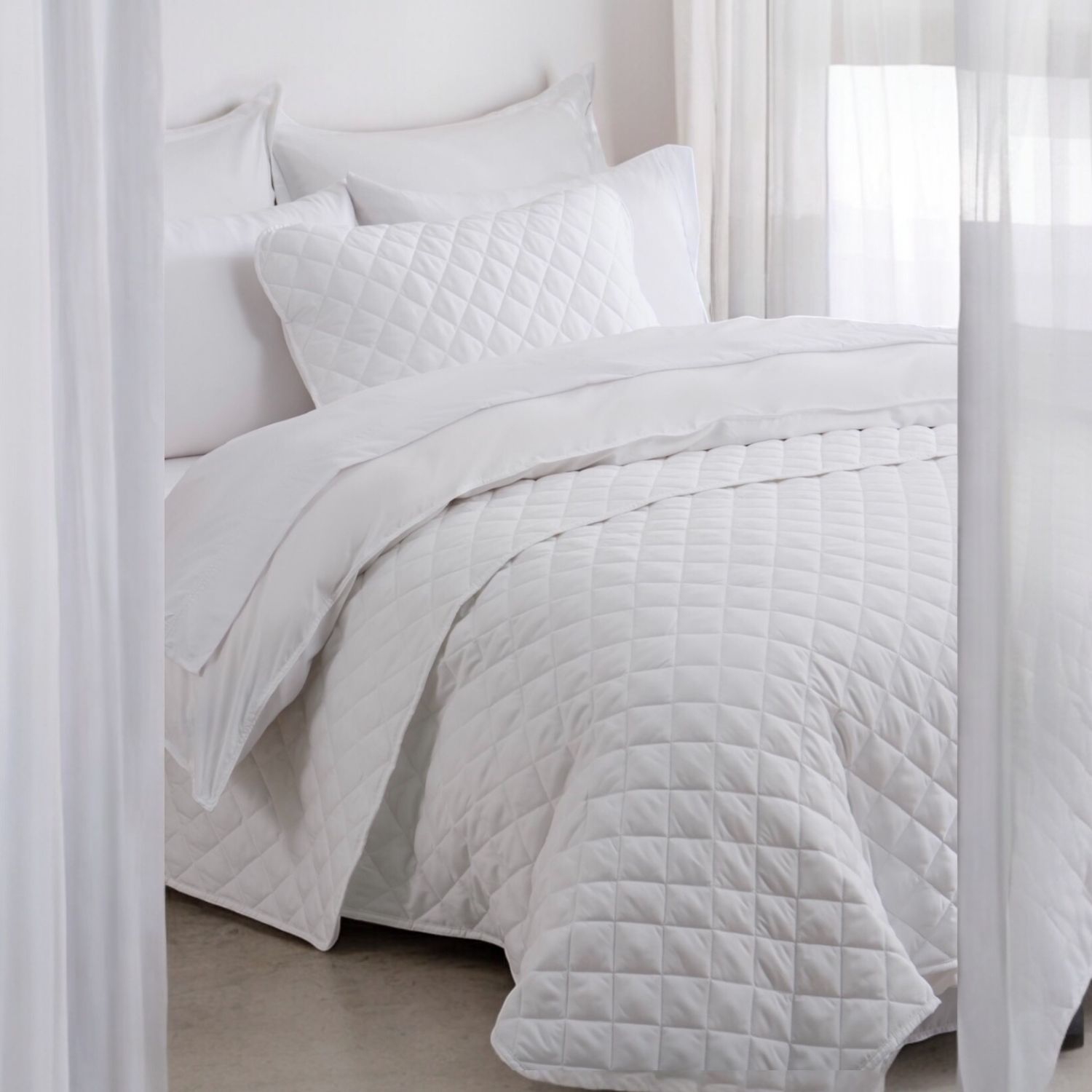 Ocean Fine Bedding Quilted Coverlet Twin; 300 TC, Soft, Breathable and Eco-Conscious, White