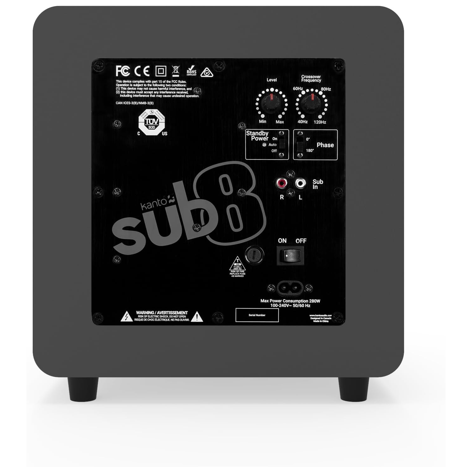 Kanto 300&nbsp;W - Haut-parleur d'extrêmes graves amplifié SUB8VMG 8&nbsp;po, gris mat