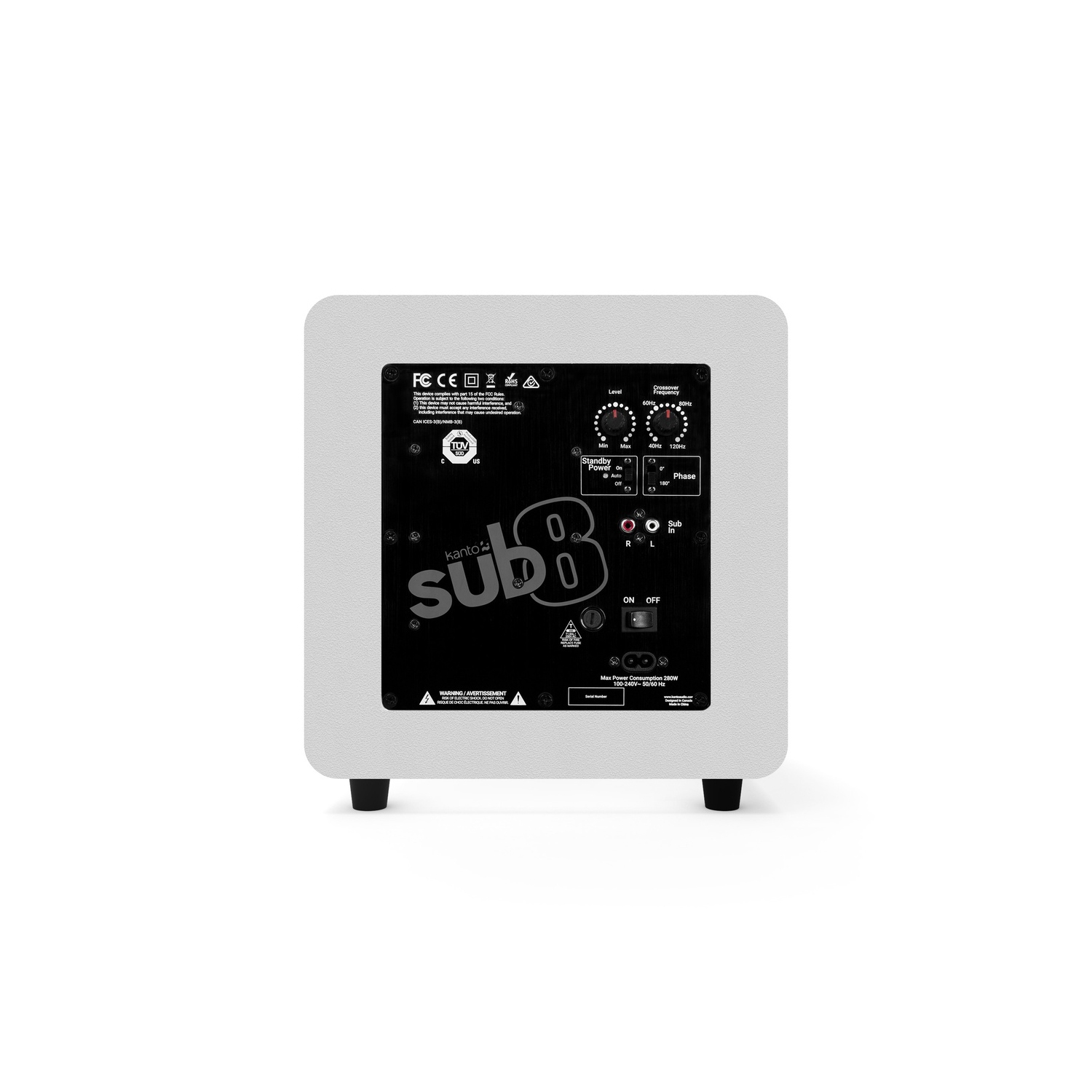 Kanto - Haut-parleur d'extrêmes graves amplifié SUB8VMWW 8 po scellé 300 W, blanc mat