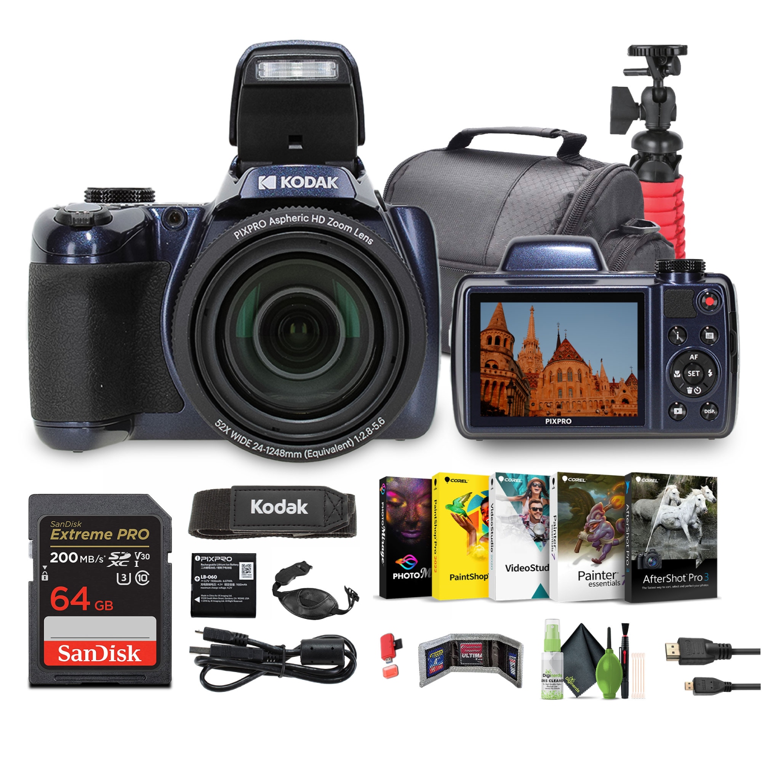 KODAK PIXPRO Astro Zoom AZ528 16MP Digital Camera + 64GB Memory Card + More