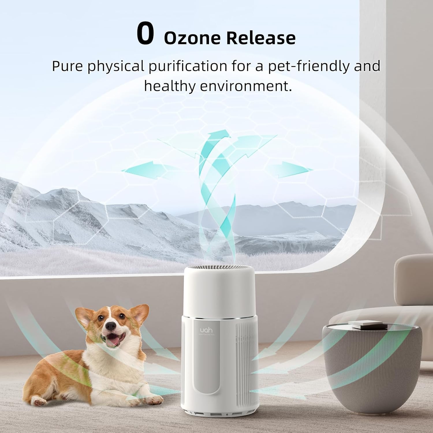uahpet Air Purifiers for Pets, Dogs Cats Air Purifiers with Air Quality and 3 Mode Fan Speed, HEPA Filter Air Purifiers for Pets, Floating Hair,