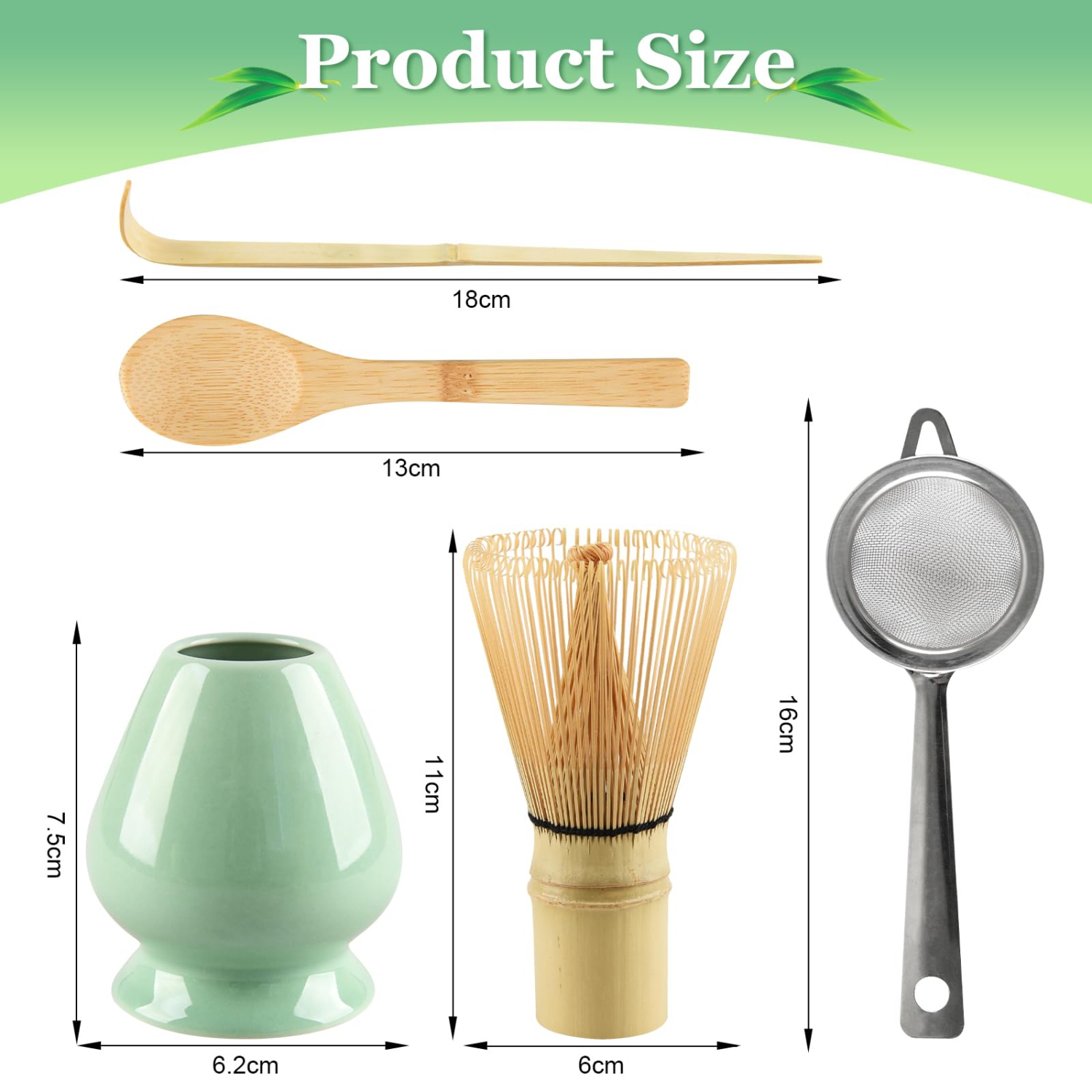 Matcha Tea Kit 5 Pieces, Matcha Set, Includes Matcha Whisk, Two Matcha Spoons, Matcha Sieve, Ceramic Stand for Whisk Best Gift for Matcha Lovers