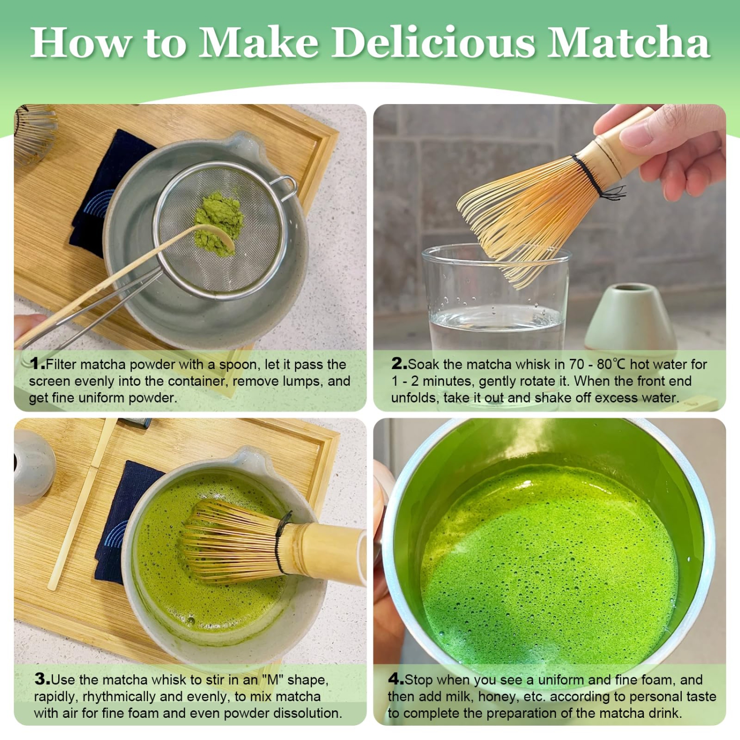 Matcha Tea Kit 5 Pieces, Matcha Set, Includes Matcha Whisk, Two Matcha Spoons, Matcha Sieve, Ceramic Stand for Whisk Best Gift for Matcha Lovers