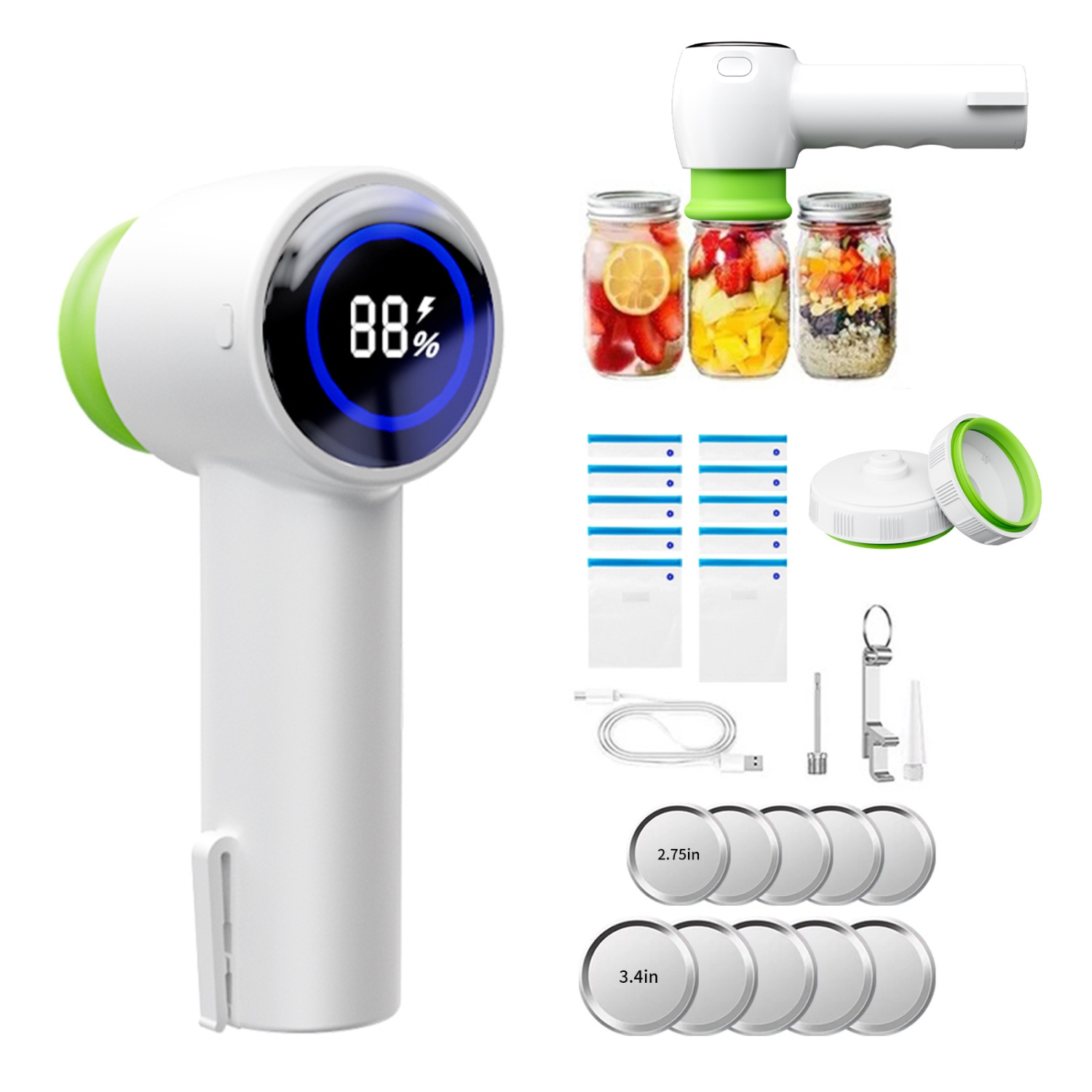 Electric Mason Jar Vacuum Sealer, 6 in 1 Vacuum Sealer Kit for Jars Compatible with Vacuum Bag Vacuum Seal Containers for Food Storage