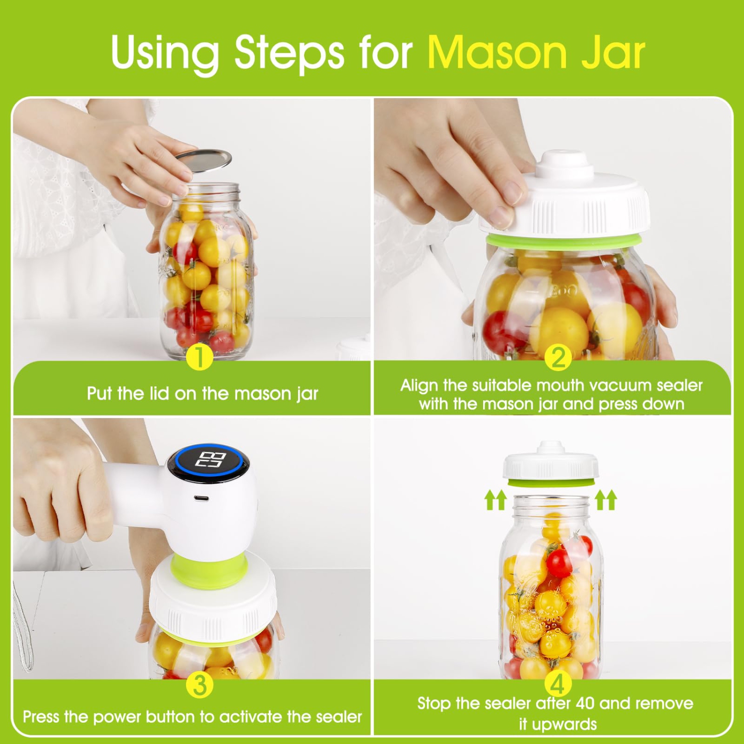 Electric Mason Jar Vacuum Sealer, 6 in 1 Vacuum Sealer Kit for Jars Compatible with Vacuum Bag Vacuum Seal Containers for Food Storage