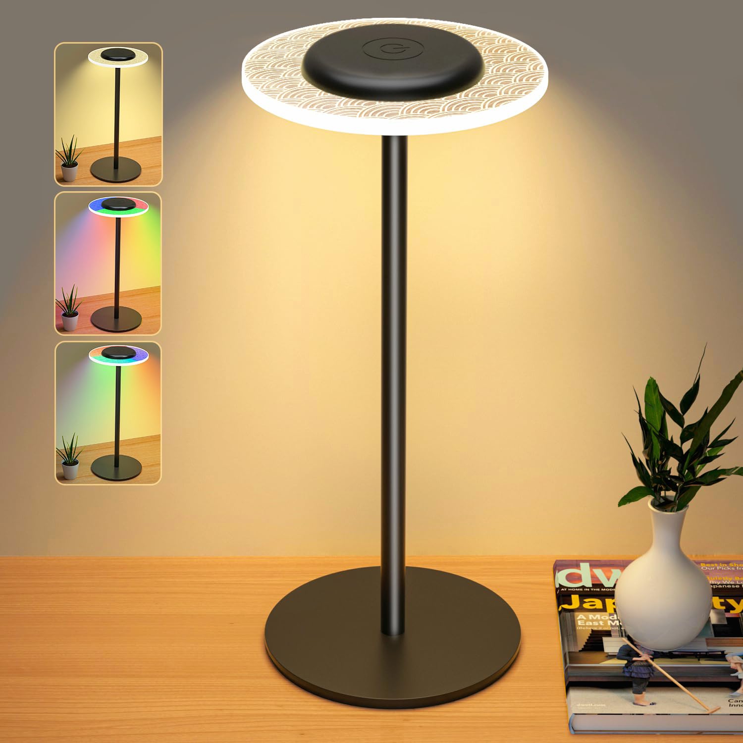 Lampe de table sans fil, lampe de chevet rechargeable LED, lampe sans fil à gradation progressive RVB pour chambre à coucher